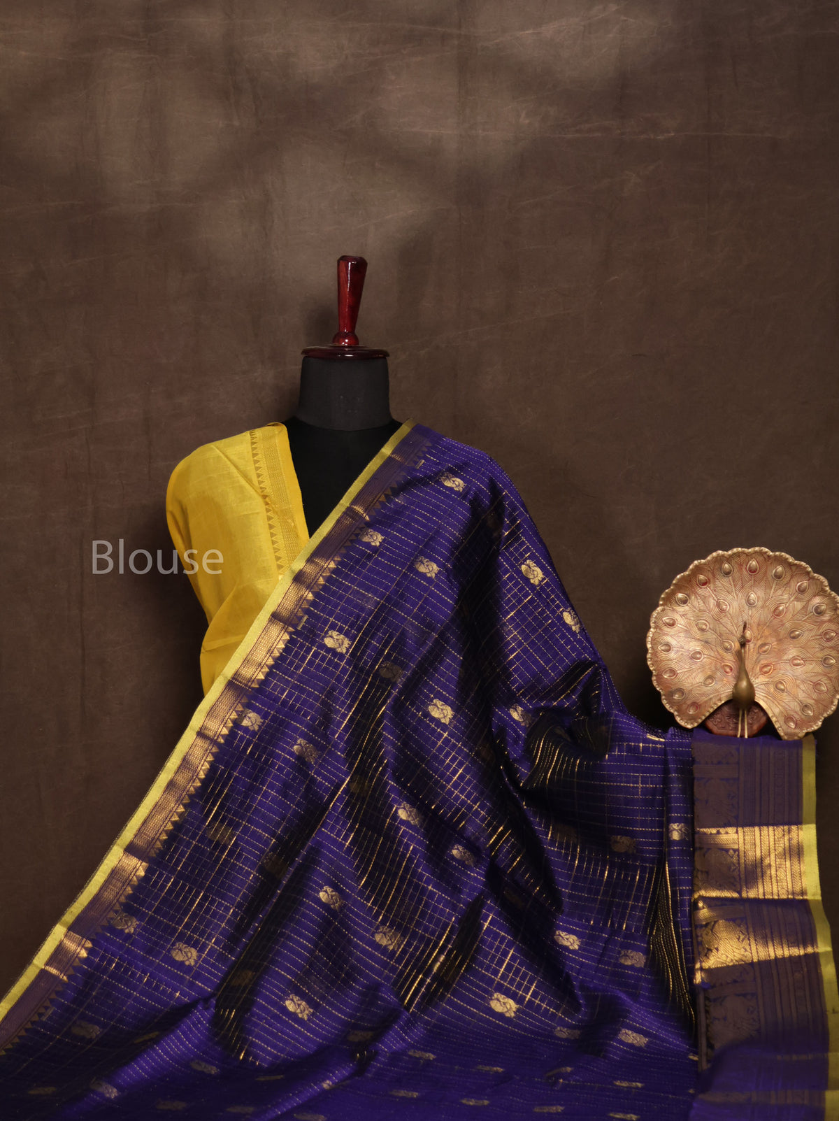 Navy Blue With Green Pure Silk Cotton Saree