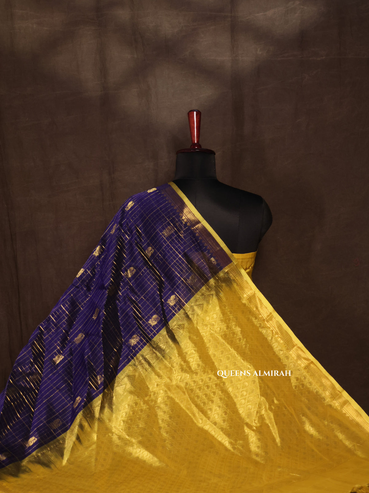 Navy Blue With Green Pure Silk Cotton Saree