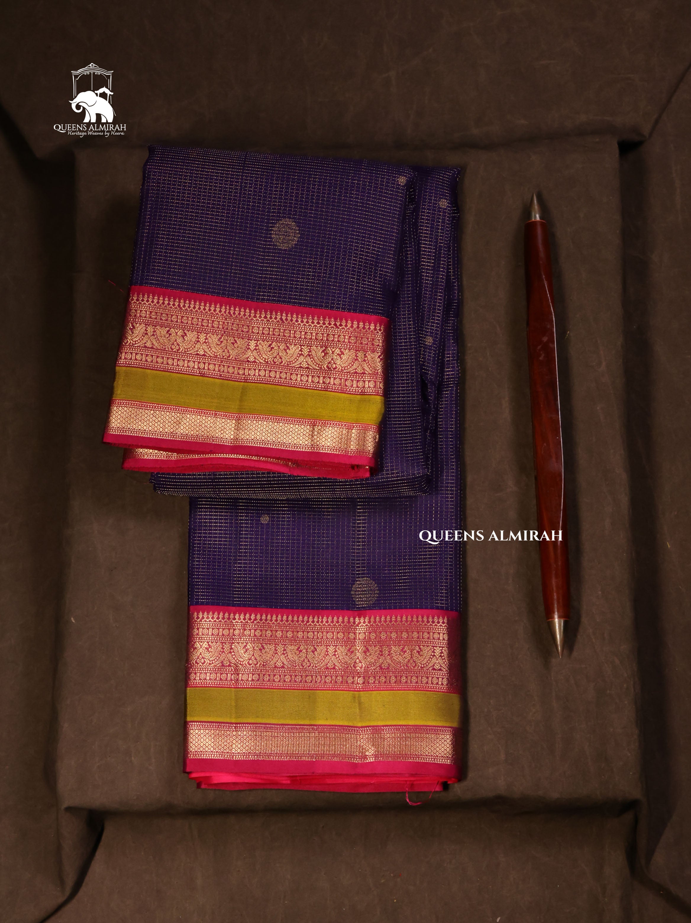 Navy Blue With Pink Pure Kanchivaram Silk Saree