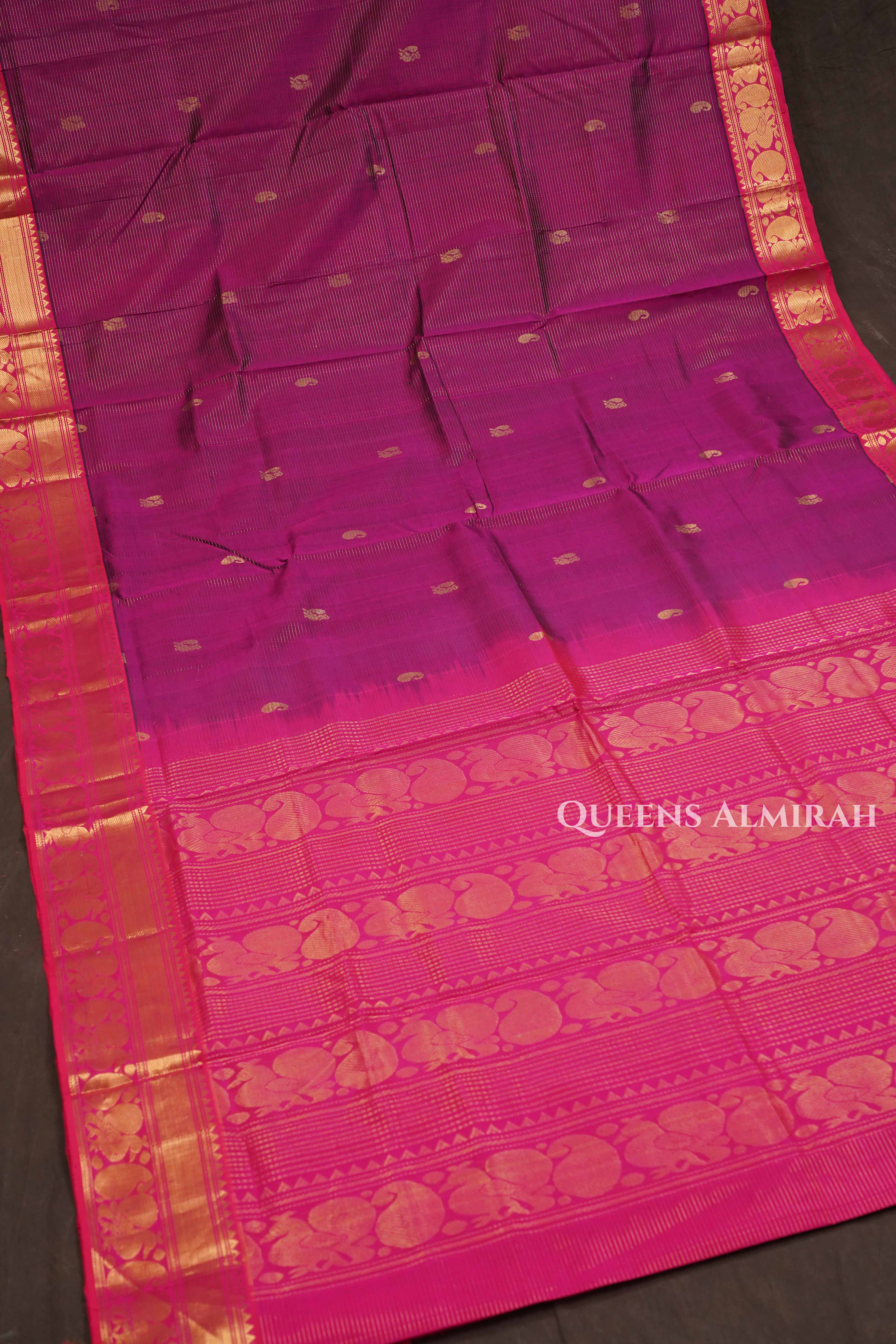 Mulberry Purple With Rani Pink Pure Silk Cotton Saree