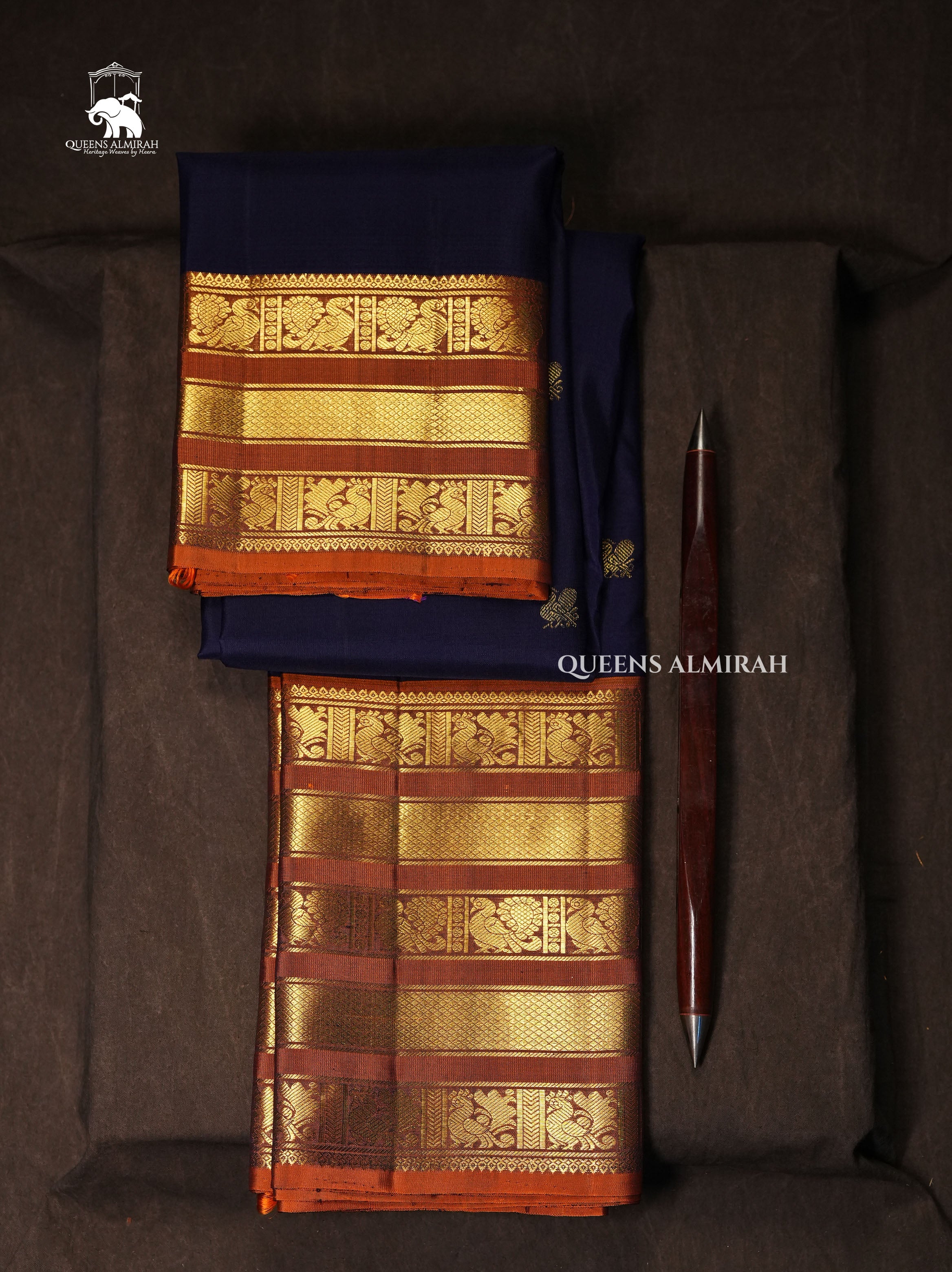 Navy Blue With Mustard Yellow Pure Kanchivaram Silk Saree