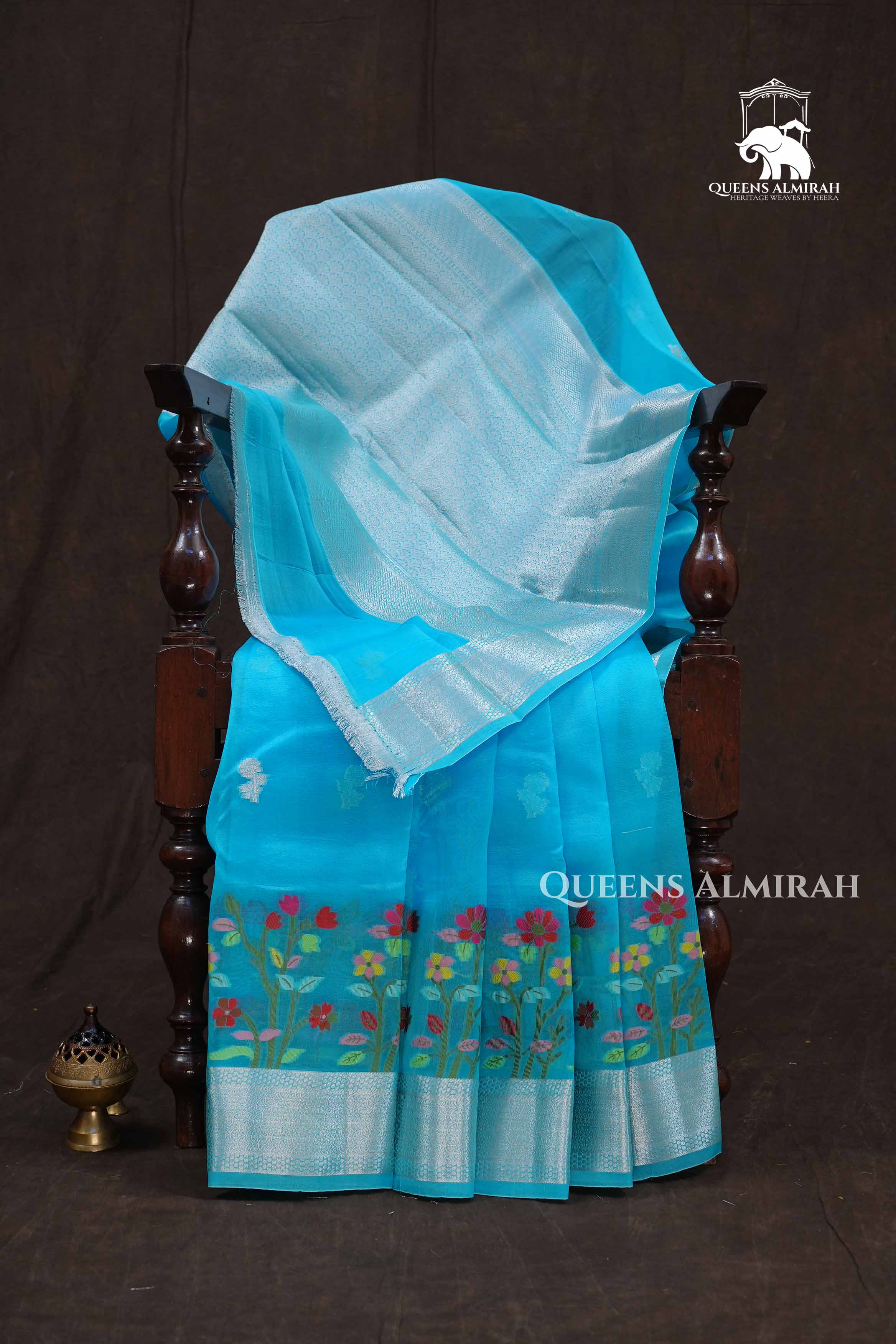 Sky Blue Jamdani Silk Organza Saree