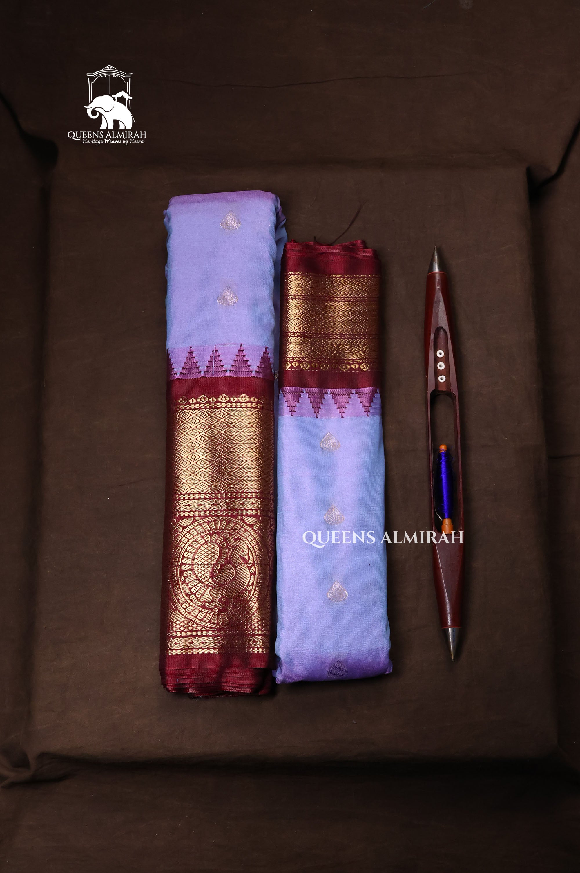 Lavender With Brown Semi Gadwal Silk Saree