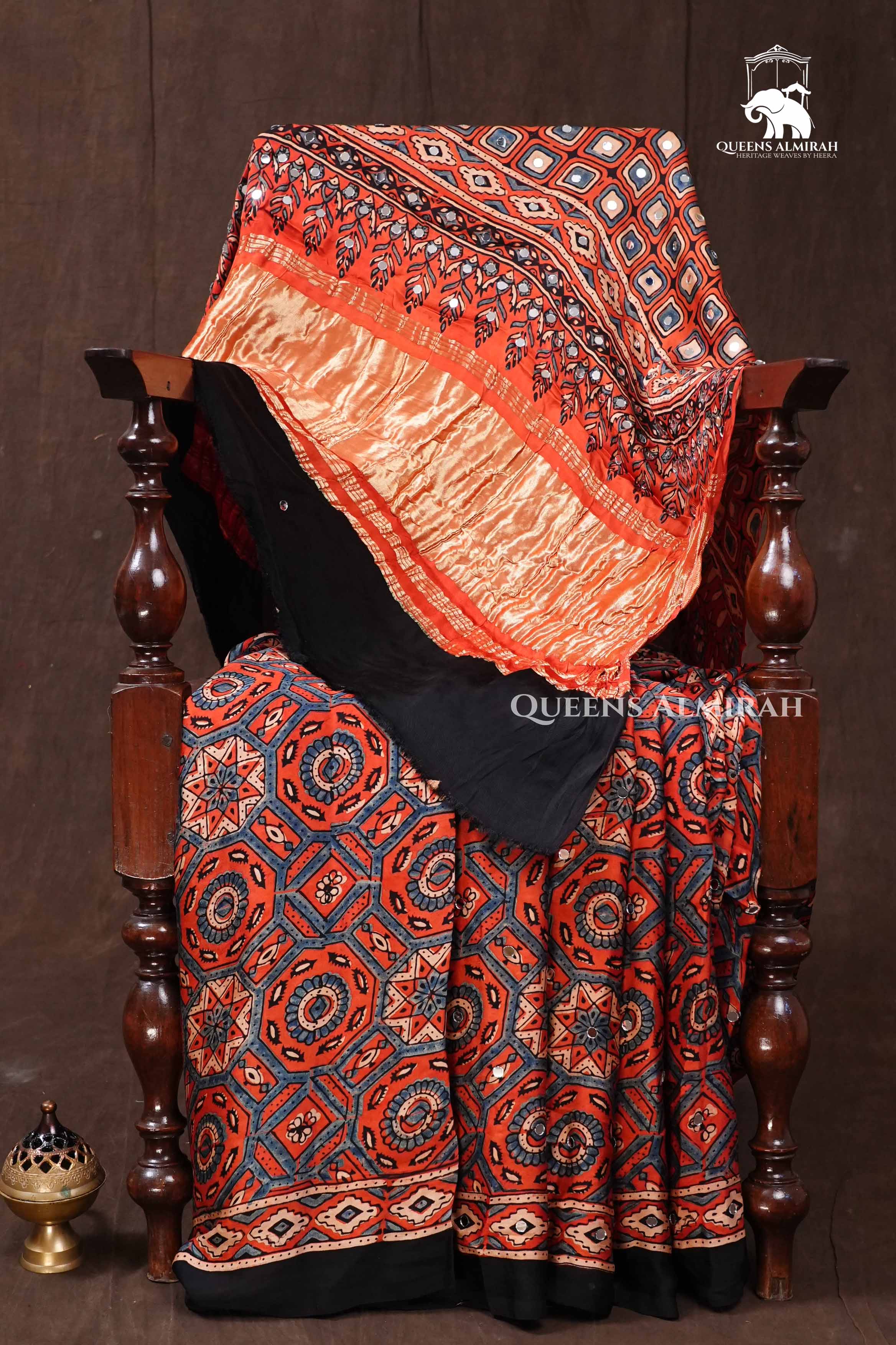 Black Orange Modal silk Saree