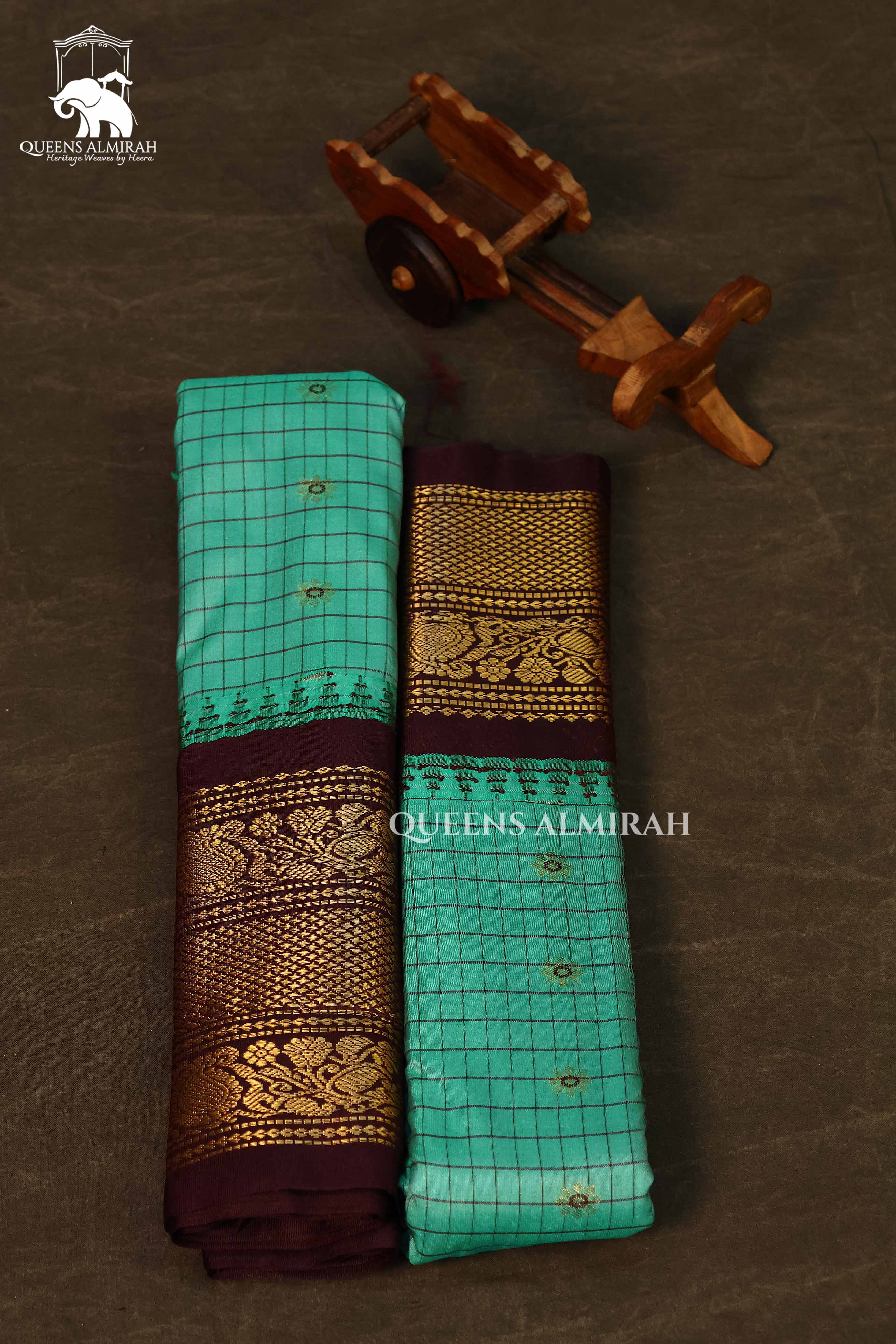 Blue Kattam With Brown Semi Gadwal Silk Saree