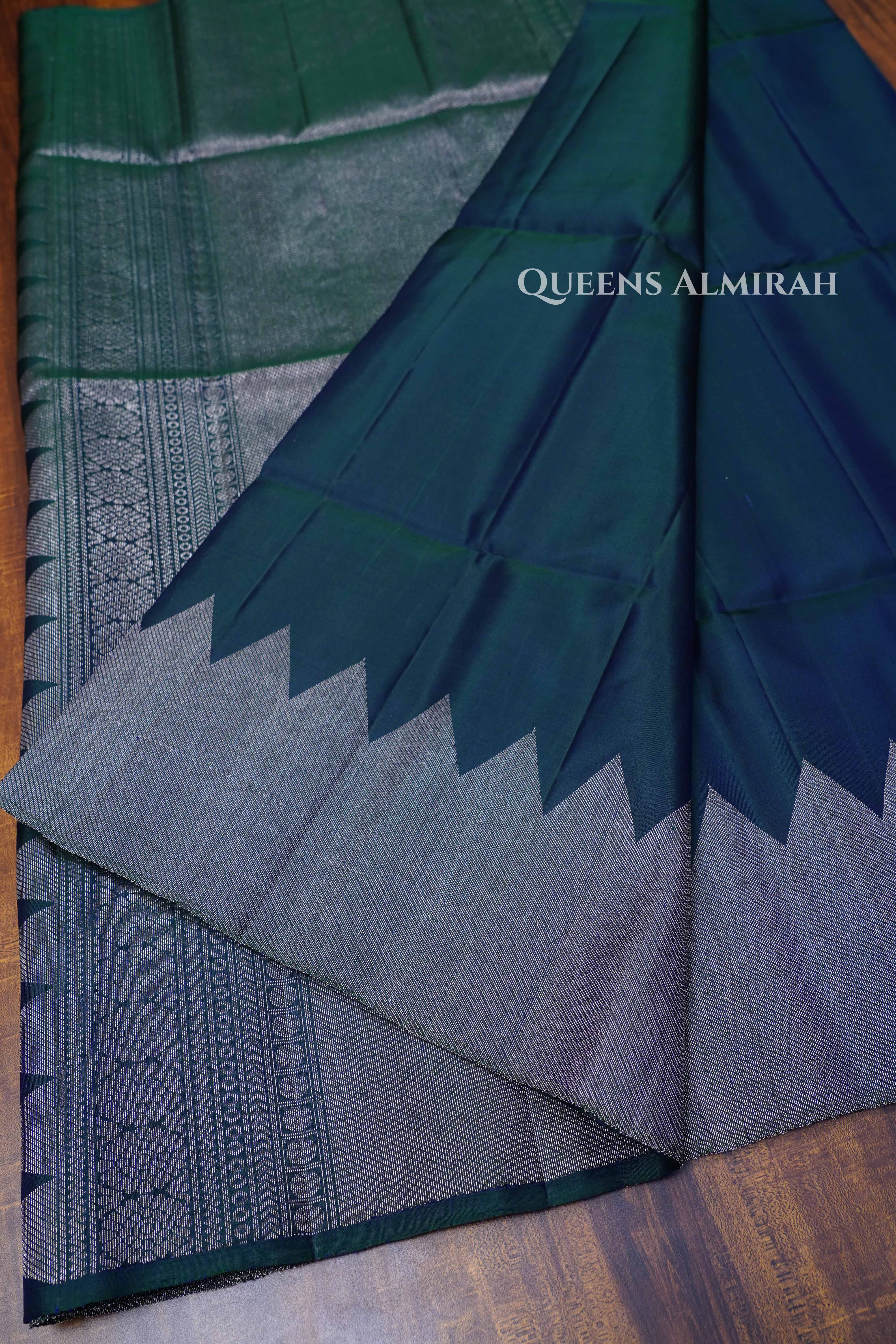 Dark Teal Blue Pure Soft Silk Saree