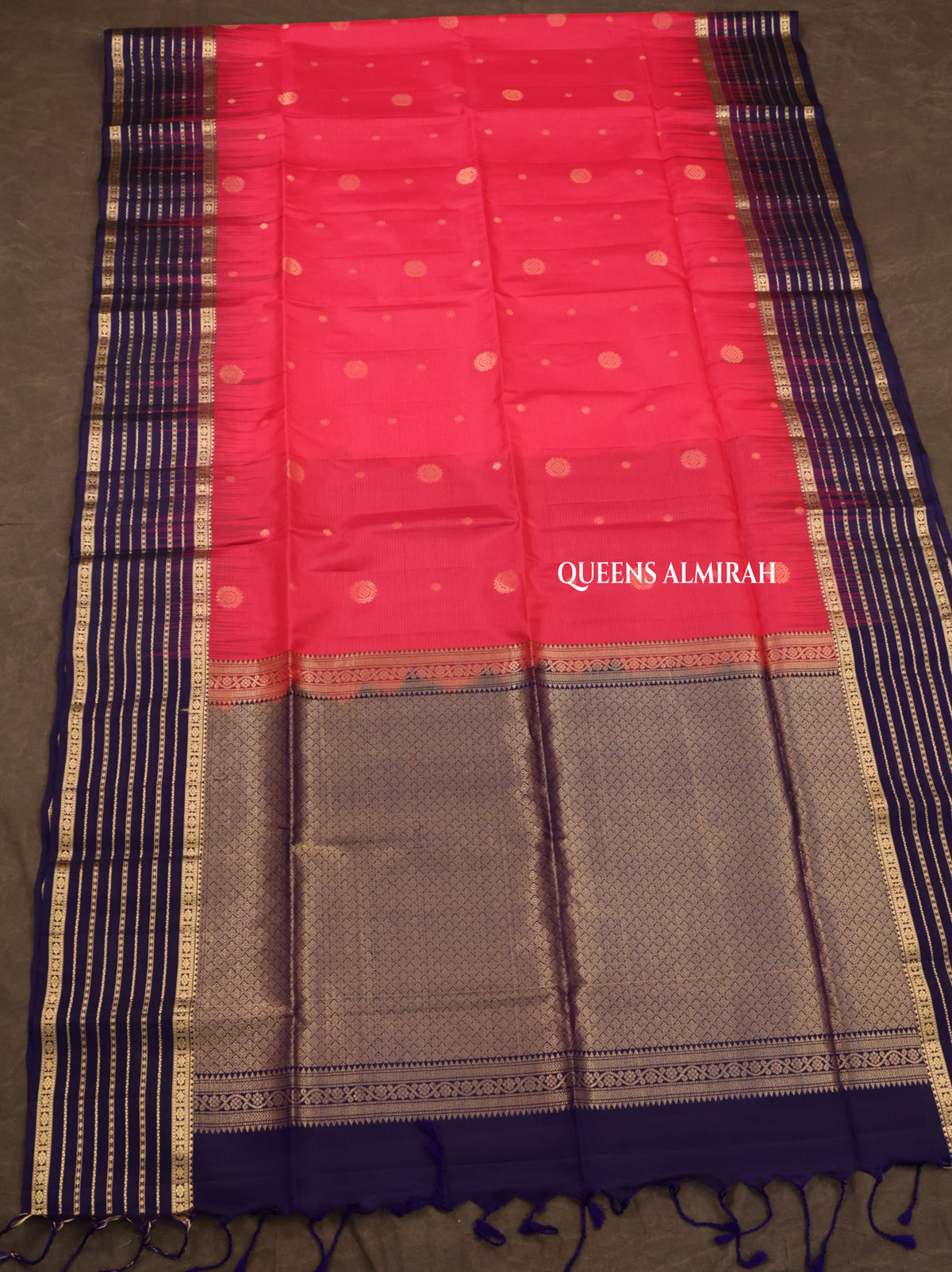 Pink With Navy Blue Pure Soft Silk Saree