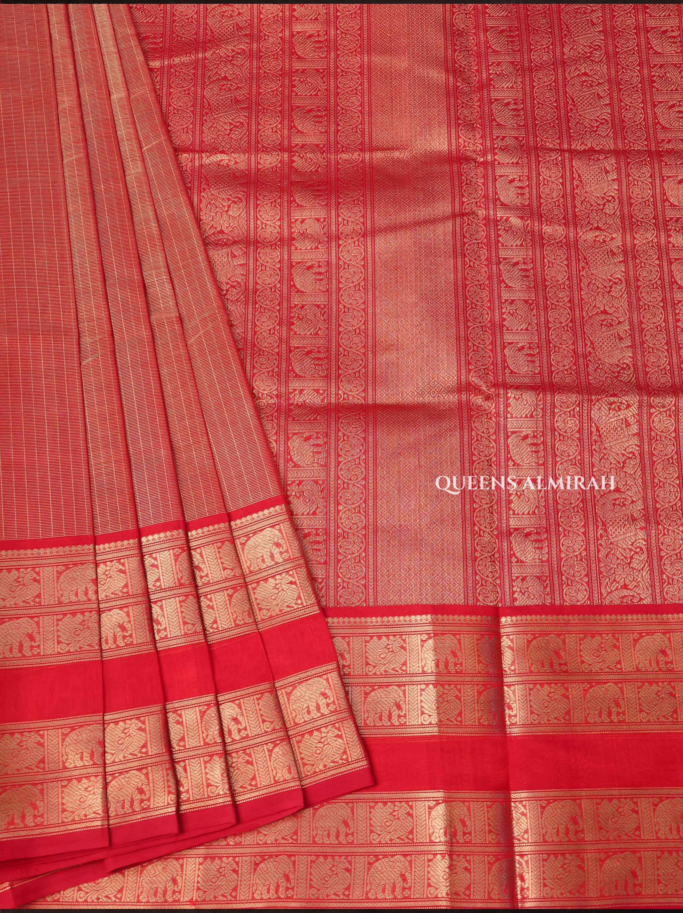 Golden With Red Chettinad Silk Cotton Saree