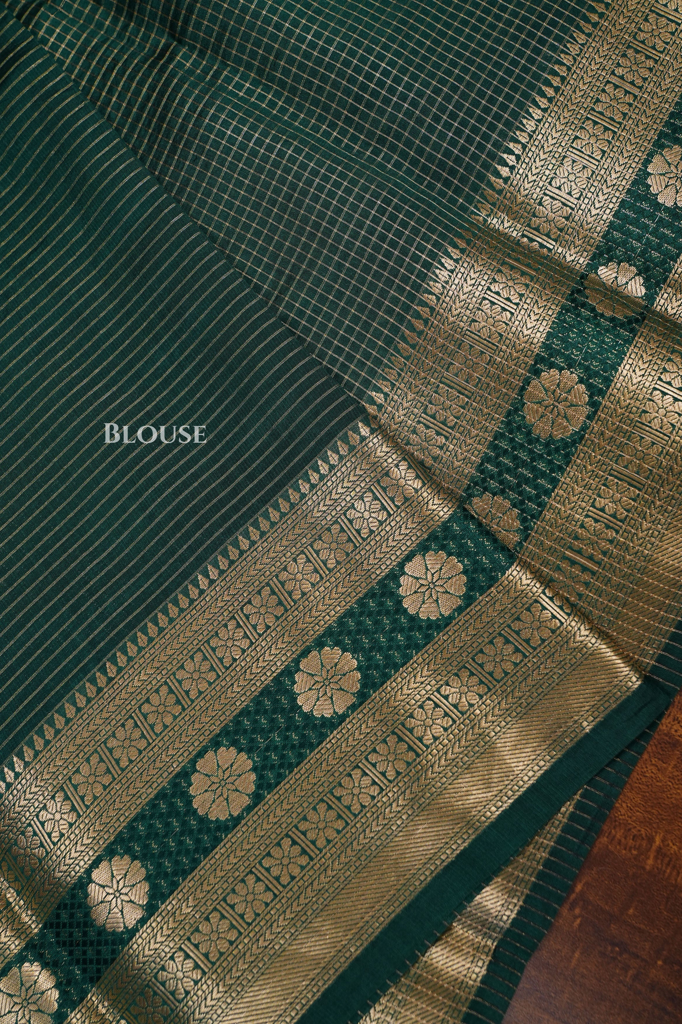 Bottle Green Maheshwari Silk Saree