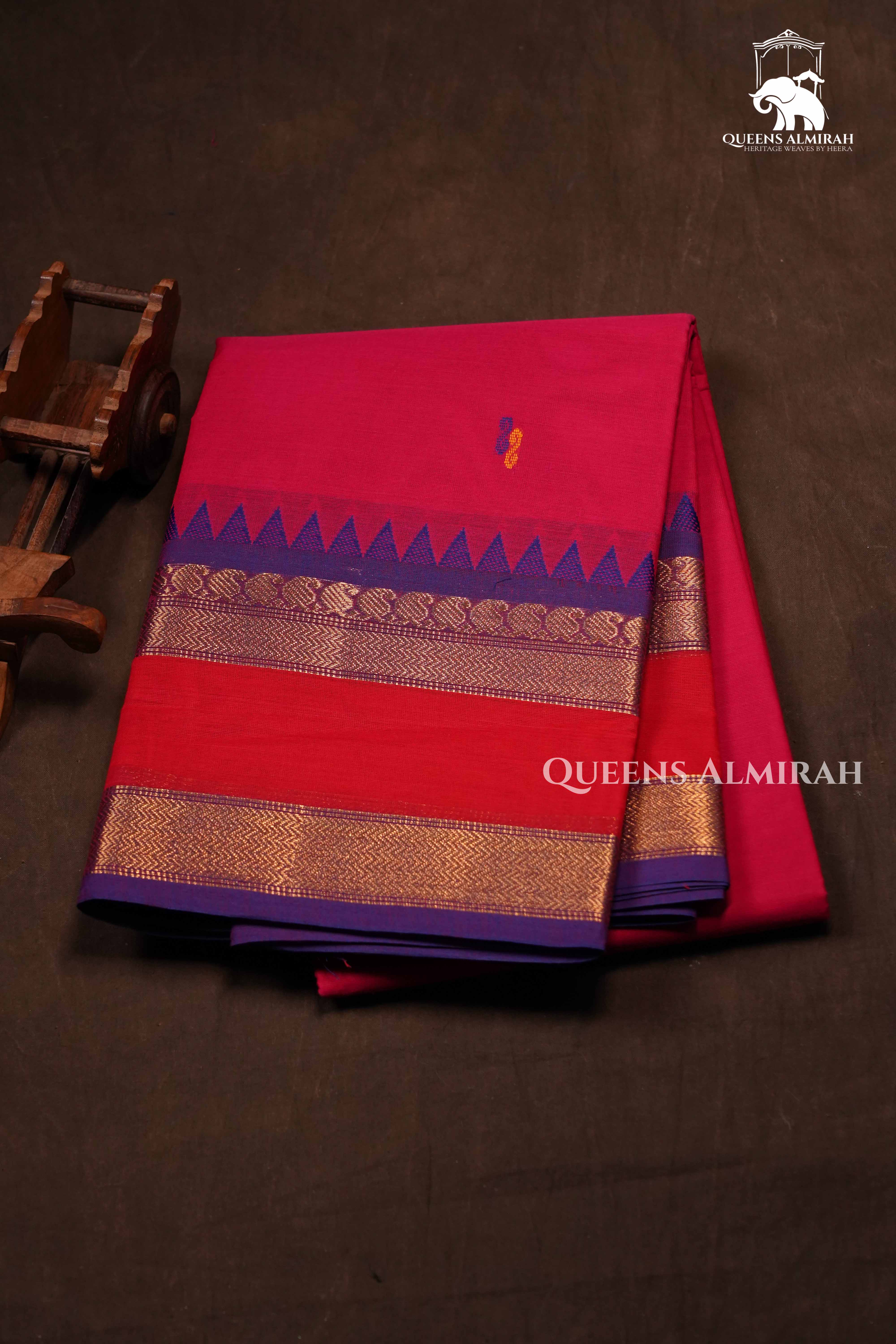 Dark Pink With Purple Kanchi Cotton Saree