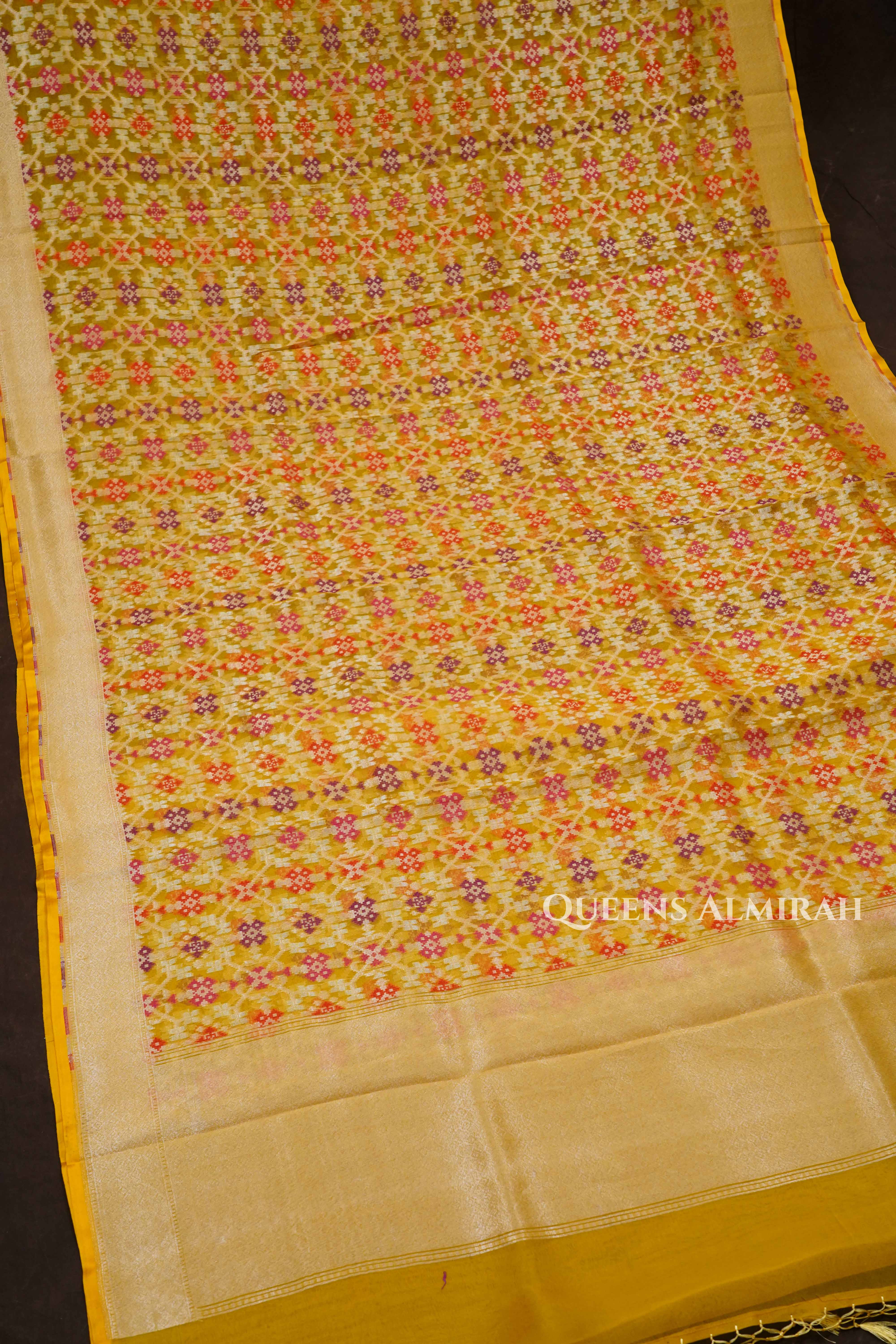 Yelllow Banarasi Organza Silk Saree