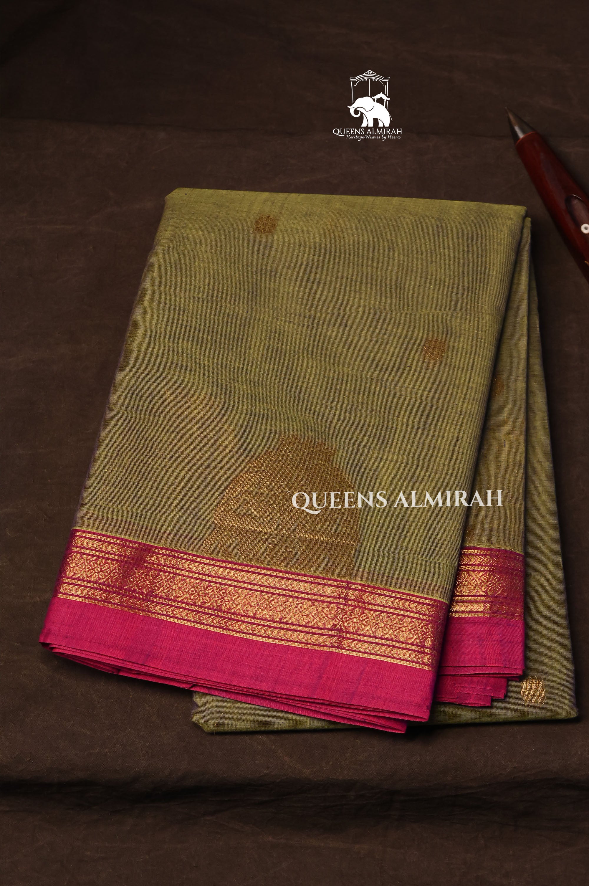 Light Green With Pink Kanchi Cotton Saree