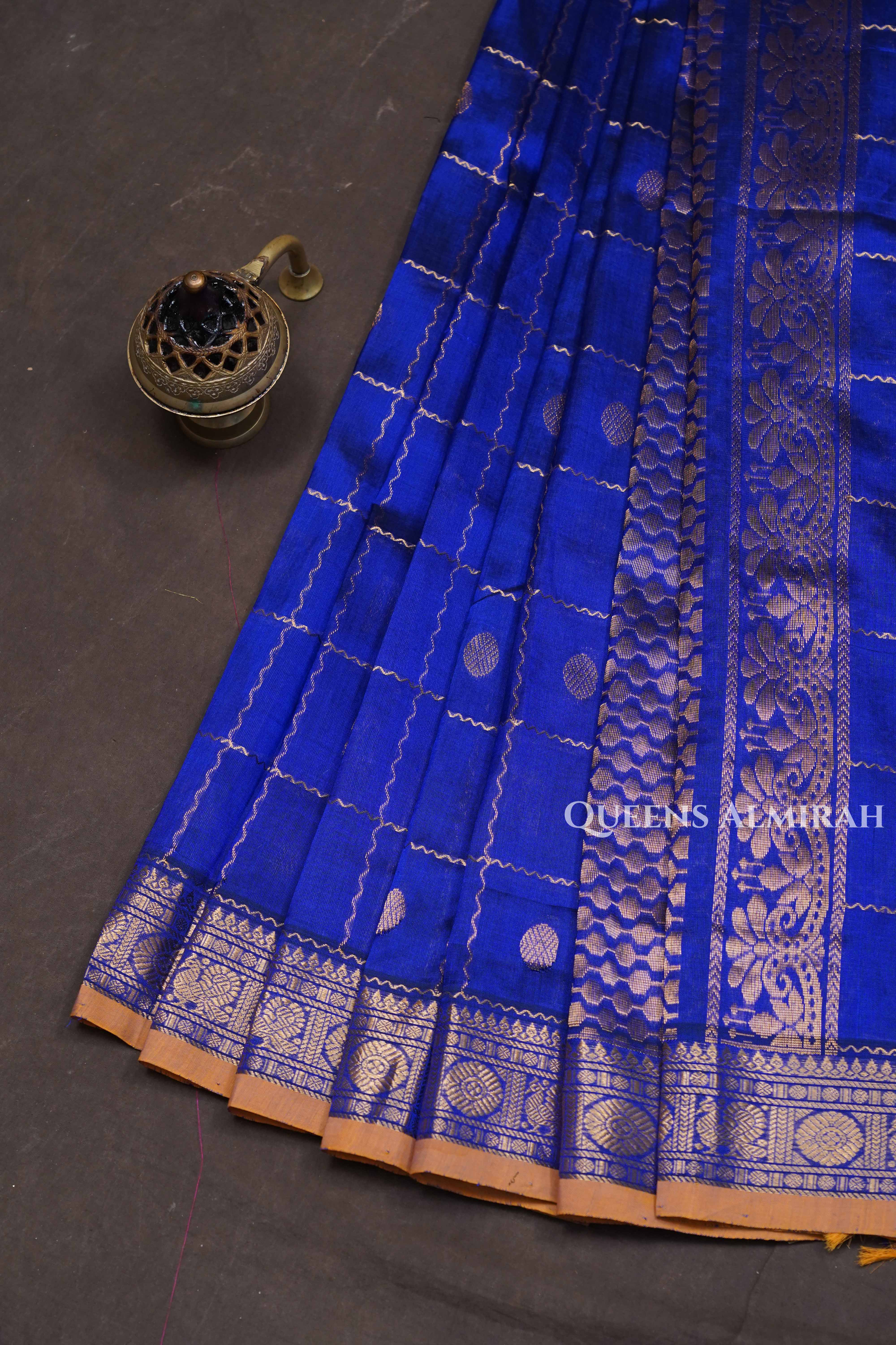 Royal Blue Veldhari Checks Pure Silk Cotton Saree