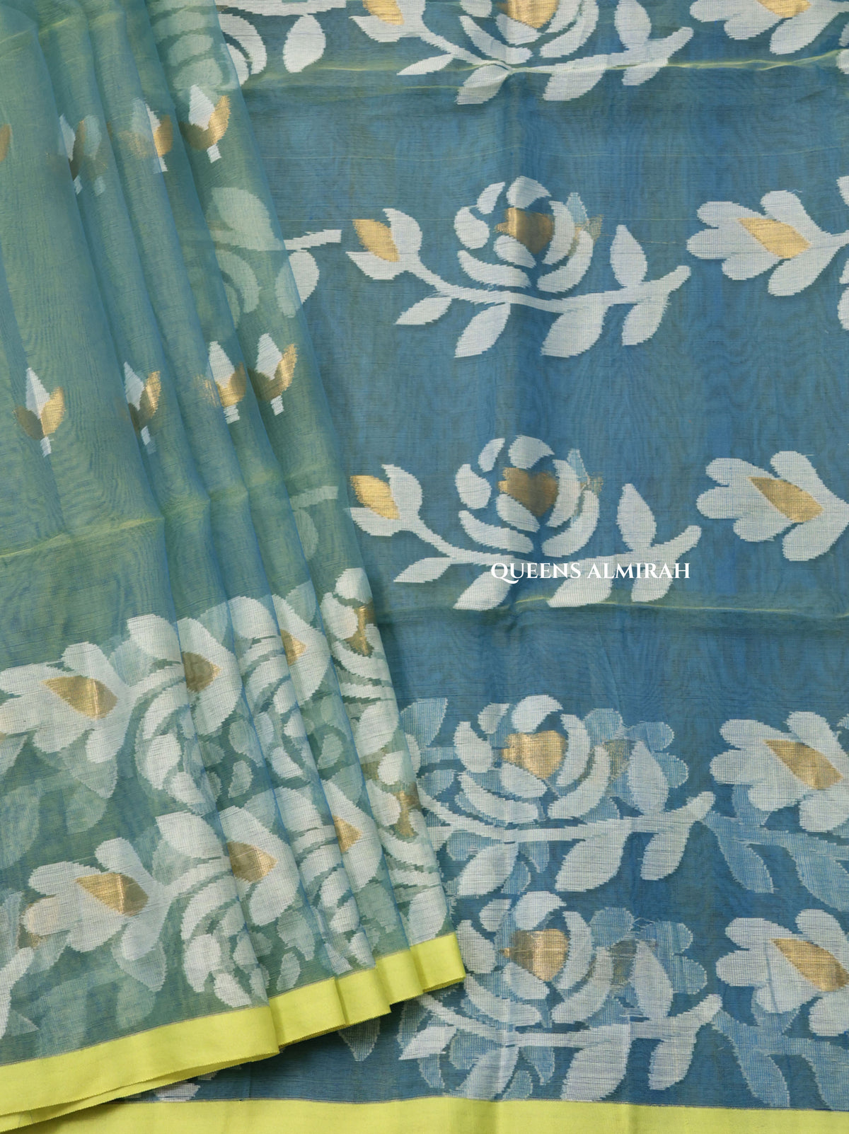 Blue Muslin Jamdani Saree