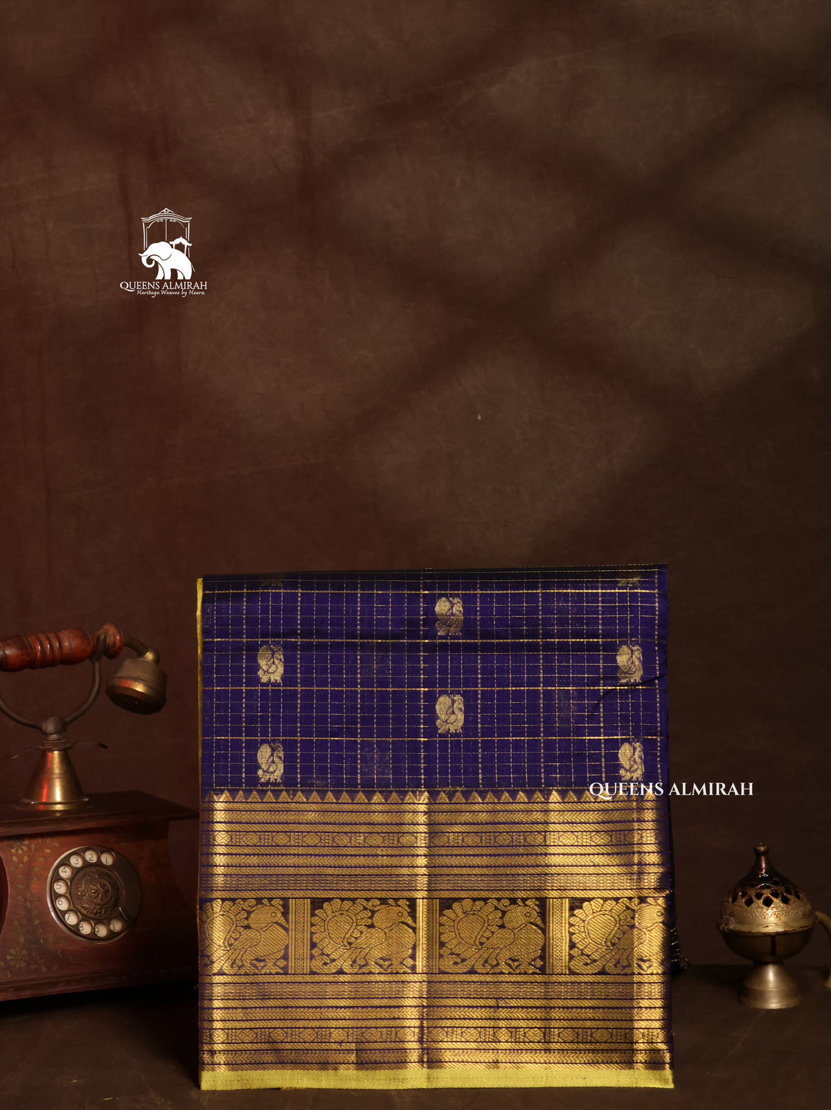 Navy Blue With Green Pure Silk Cotton Saree