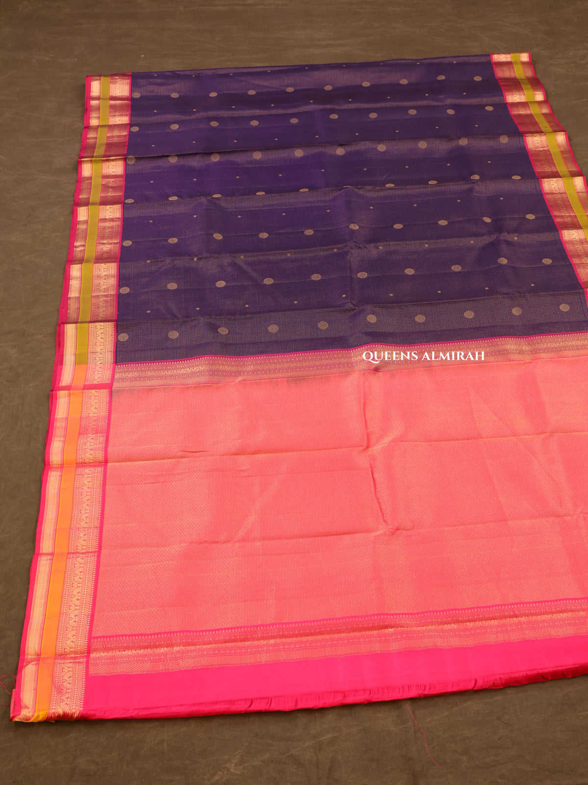Navy Blue With Pink Pure Kanchivaram Silk Saree