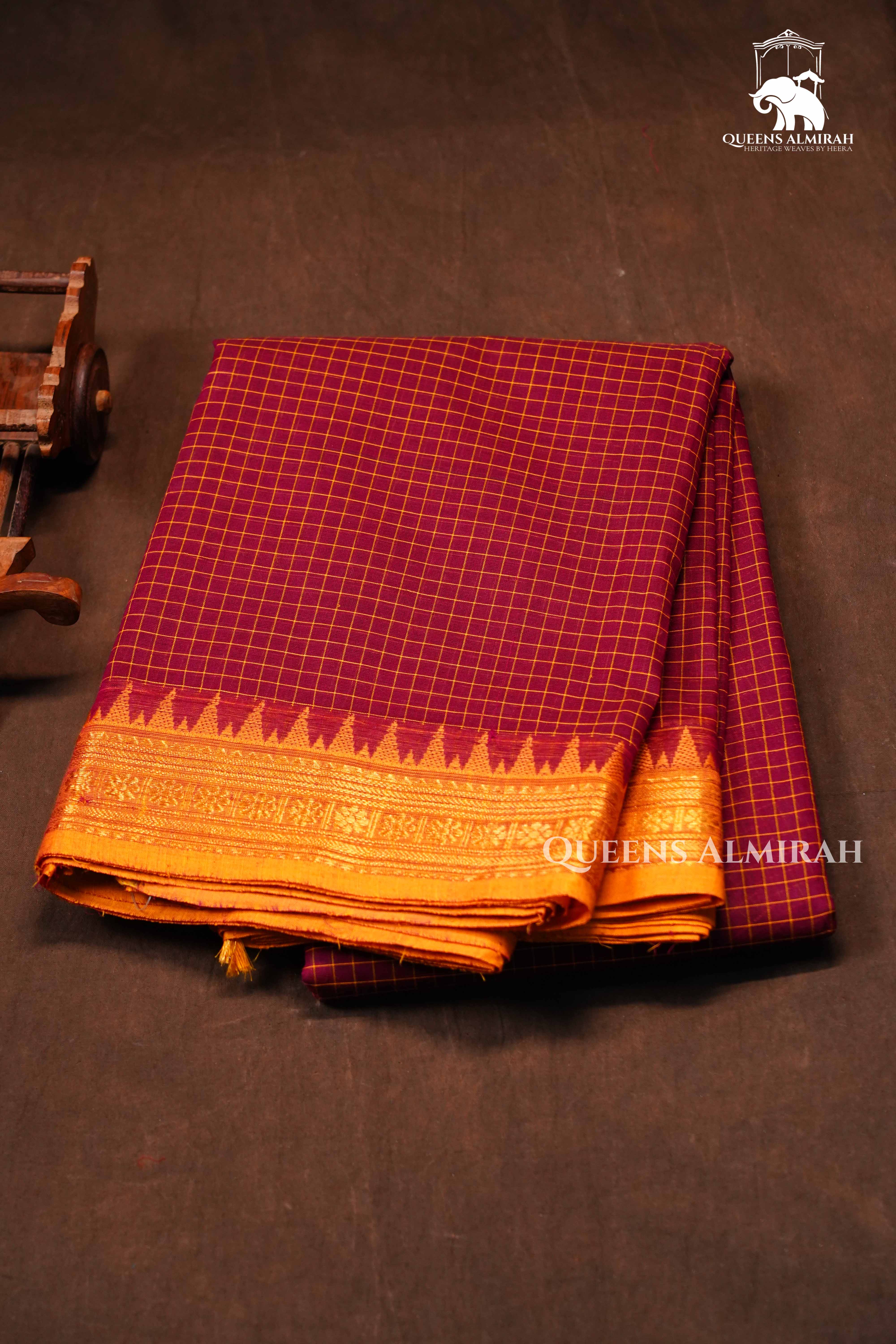 Maroon With Mustard Yellow Kanchi Cotton Saree