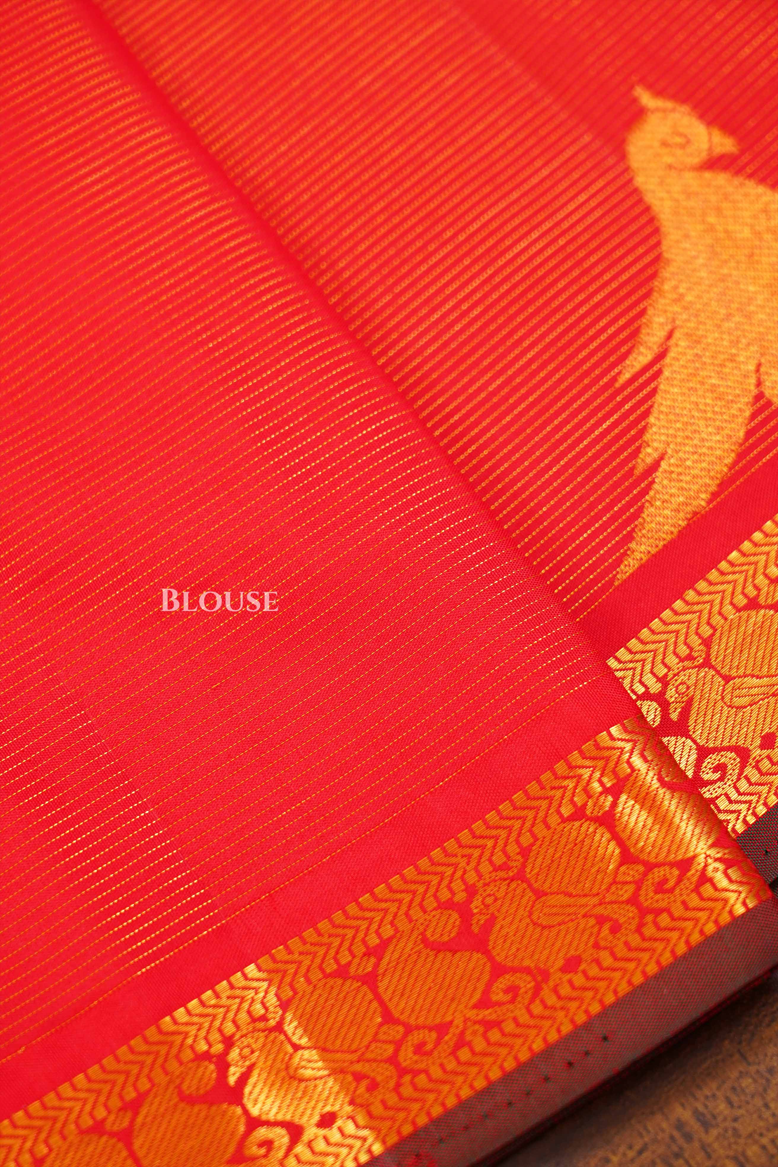 Tomato Red Kizhipet Pure Kanchivaram Silk Saree