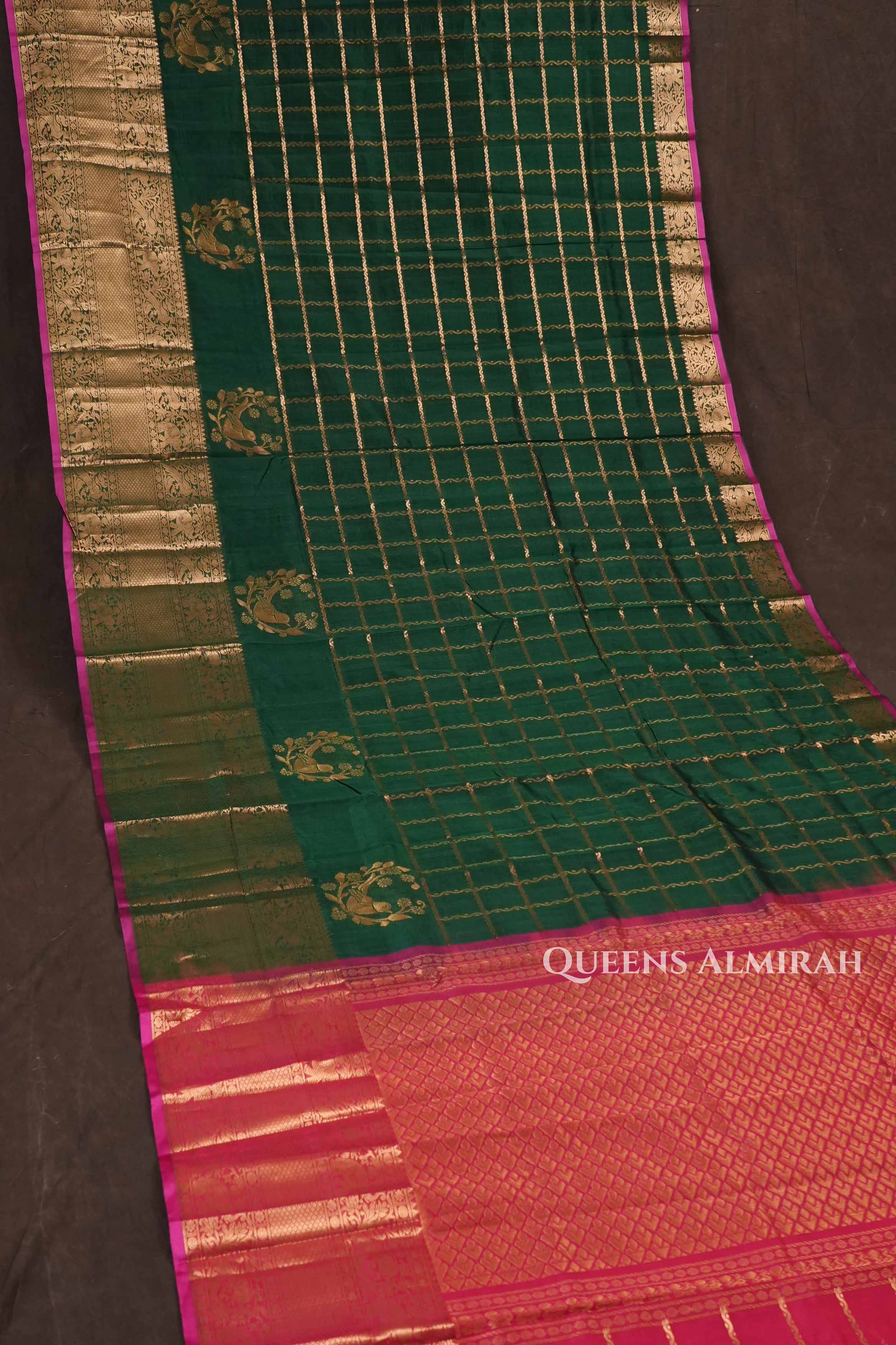 Dark Green With Red Pure Kanchi Silk Cotton Saree