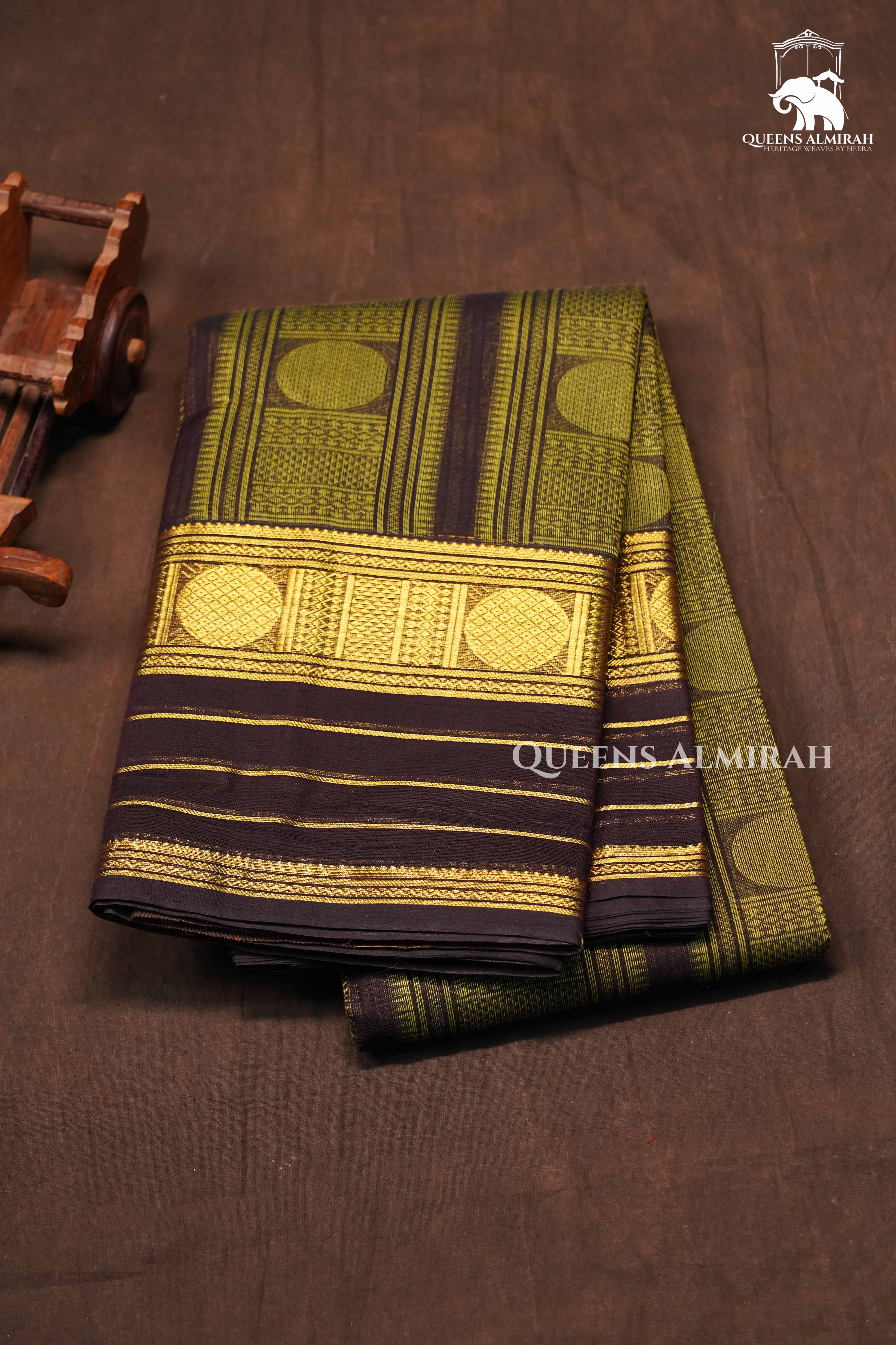 Green With Brown Chettinad Cotton Saree