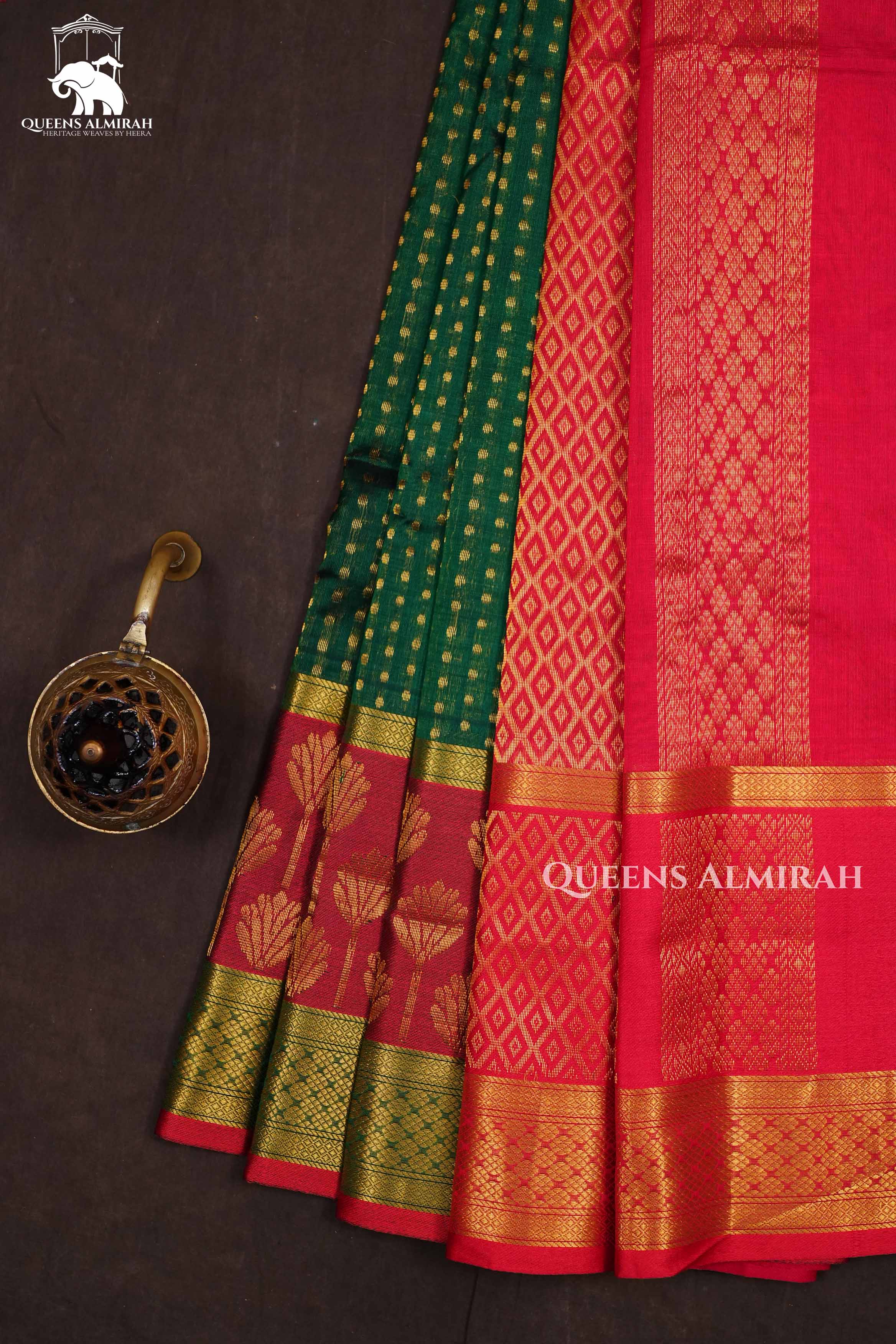 Dark Green With Red Pure Kanchi Silk Cotton Saree