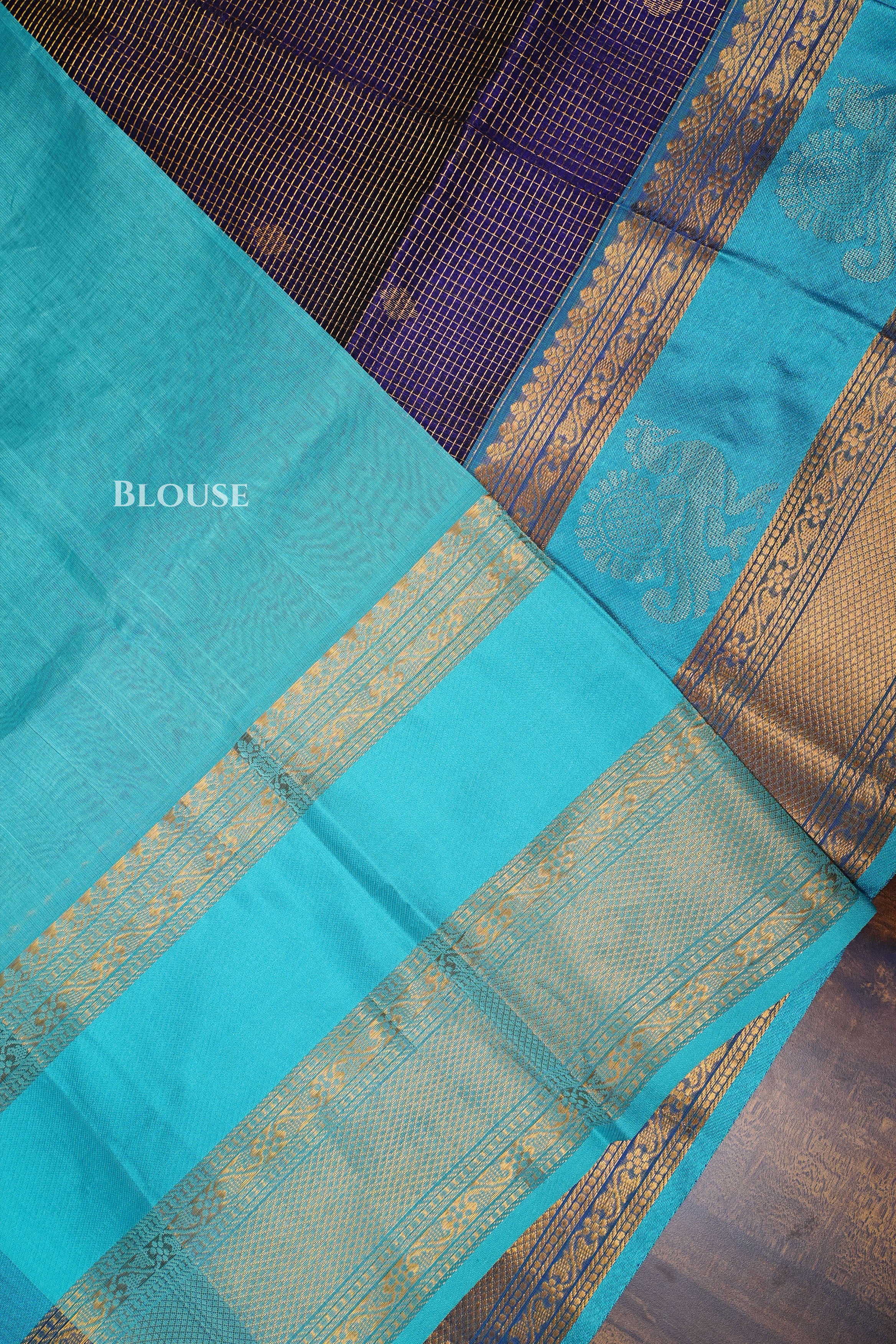 Dark Navy Blue With Blue Pure Silk Cotton Saree