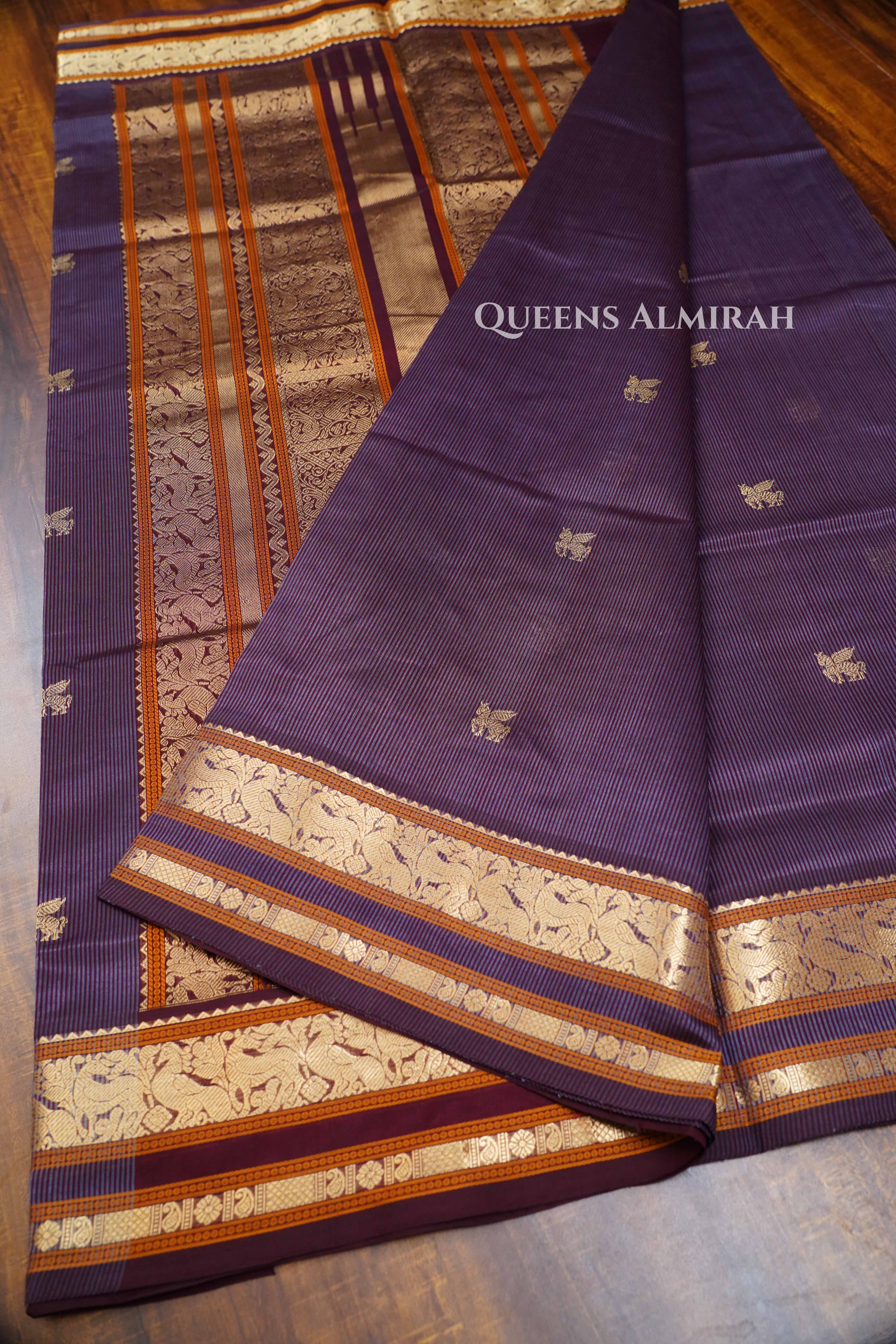 Cocoa Bean Karaikudi Chettinad Silk Cotton Saree