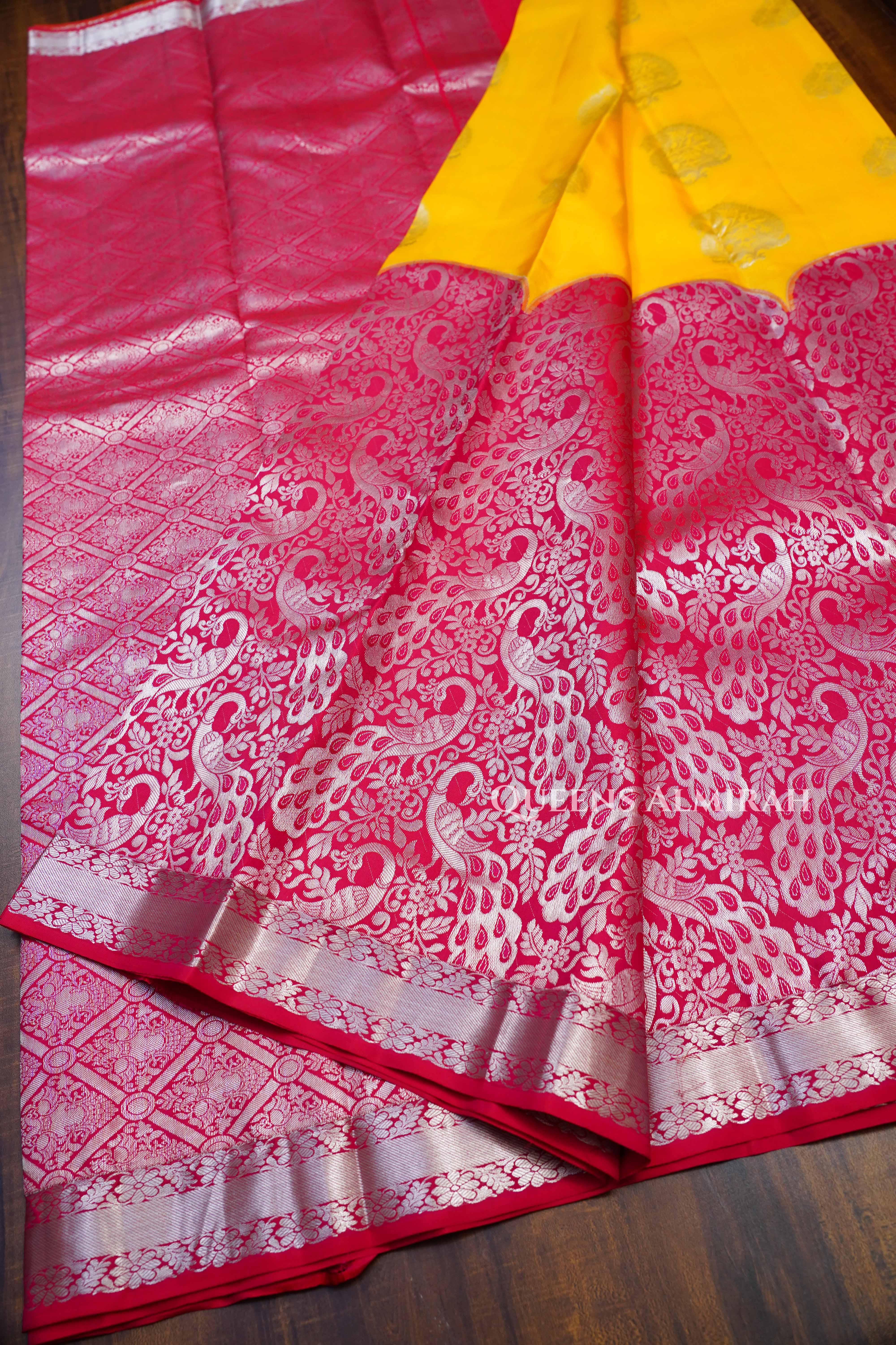 Yellow With Pink  Kanchivaram Silk Saree