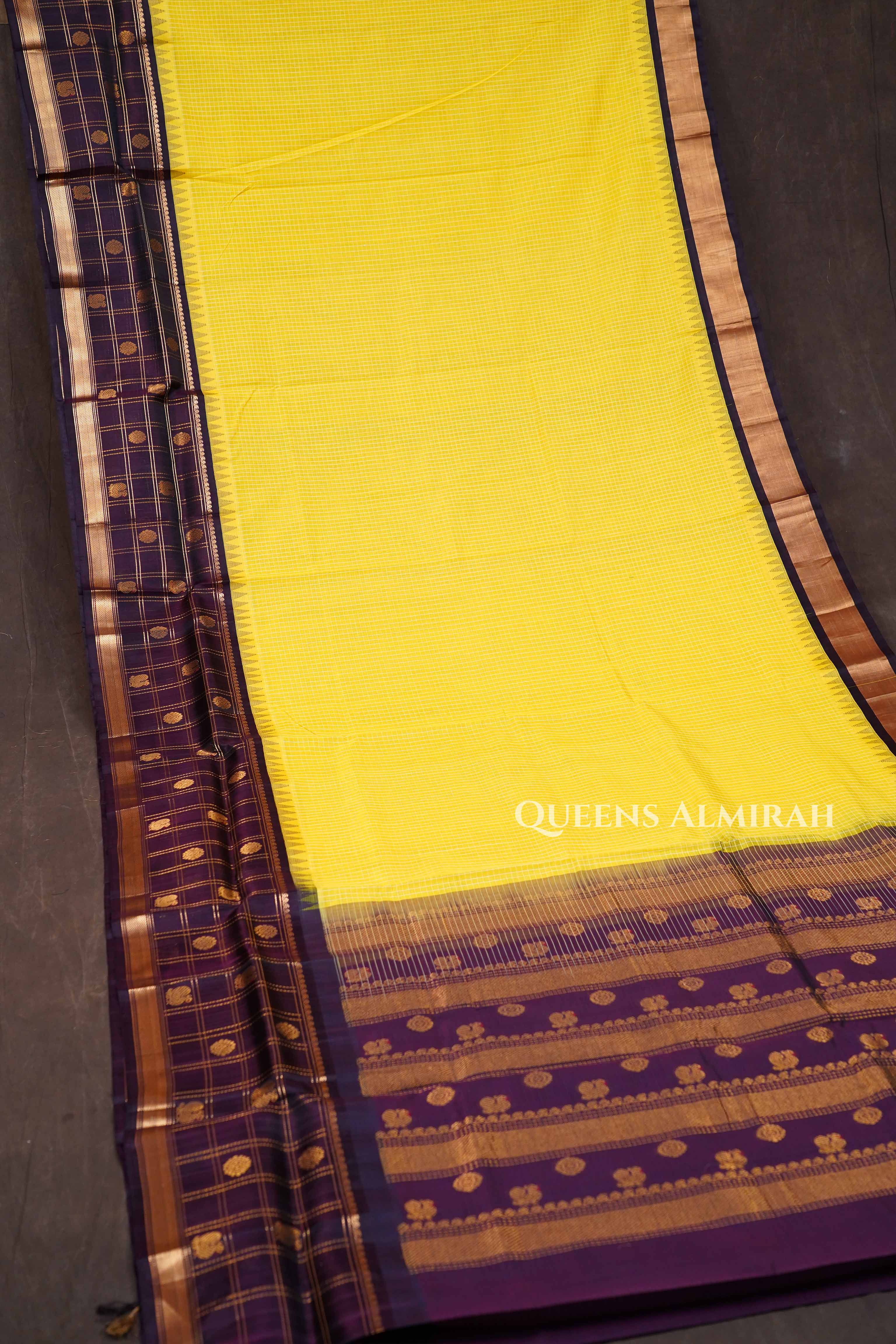 Yellow With Wine Pure Kanchi Silk Cotton Saree