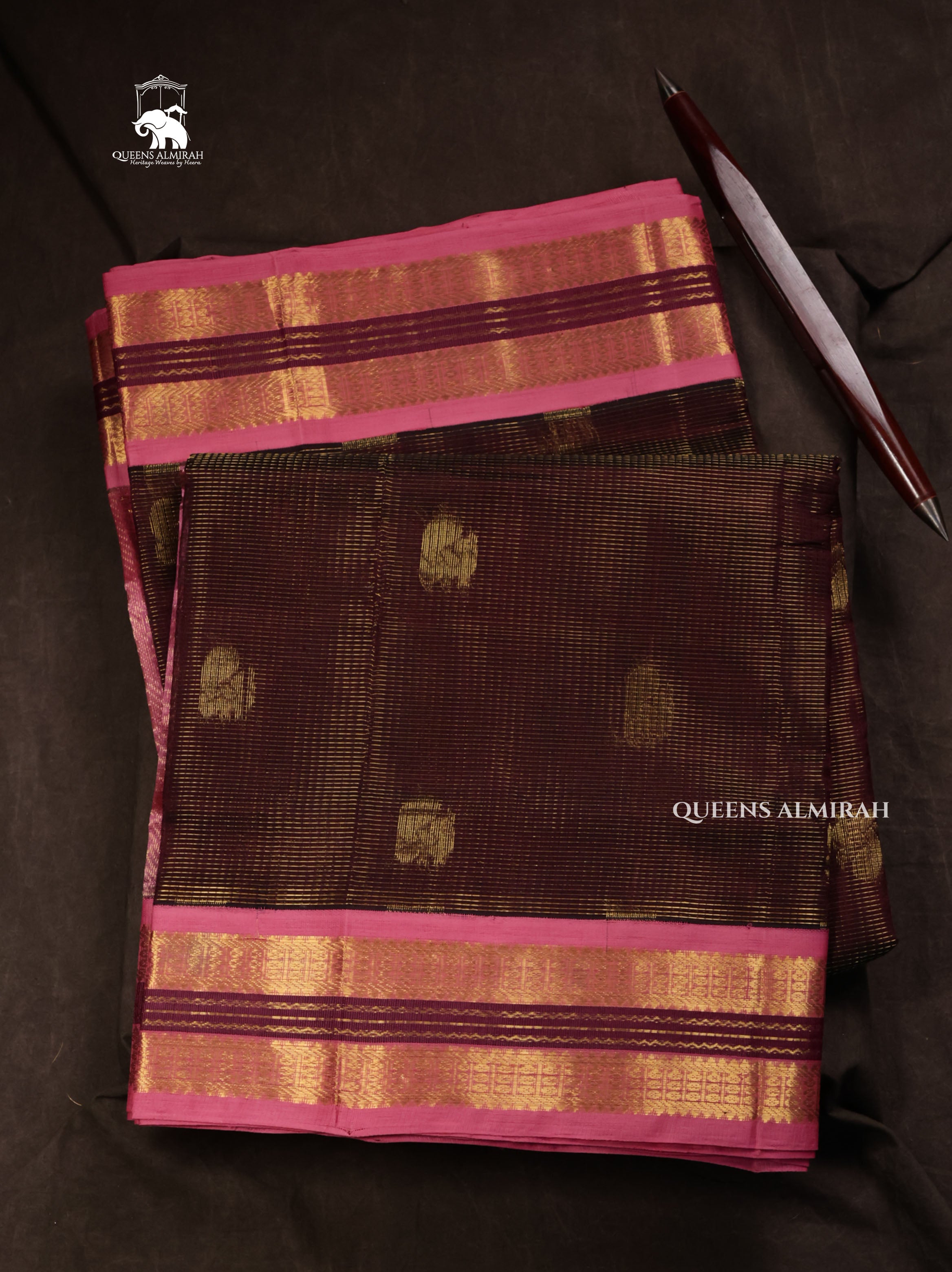 Cocoa Bean With Pink Pure Silk Cotton Saree