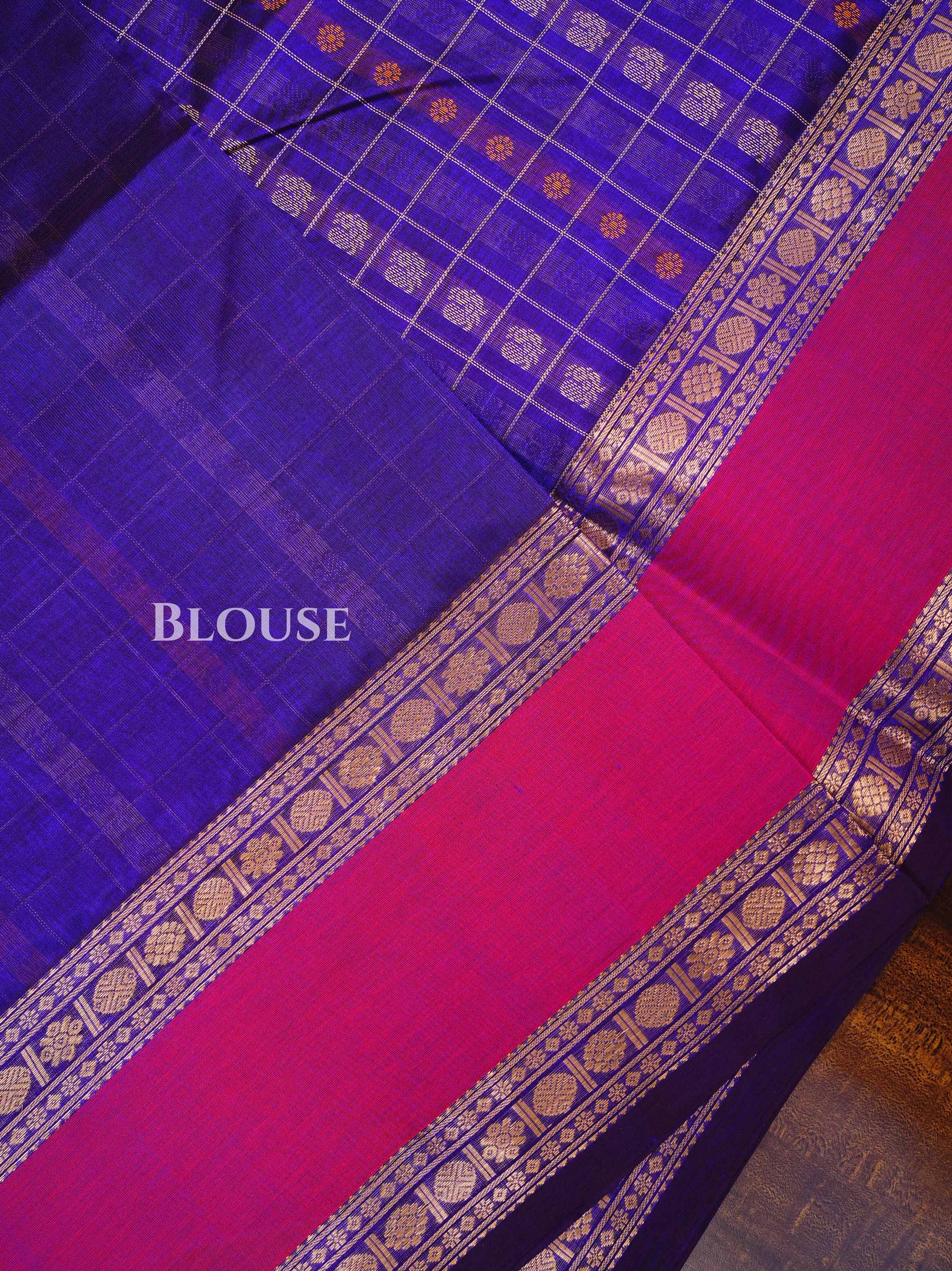 Indigo With Pink Chettinad Silk Cotton Saree
