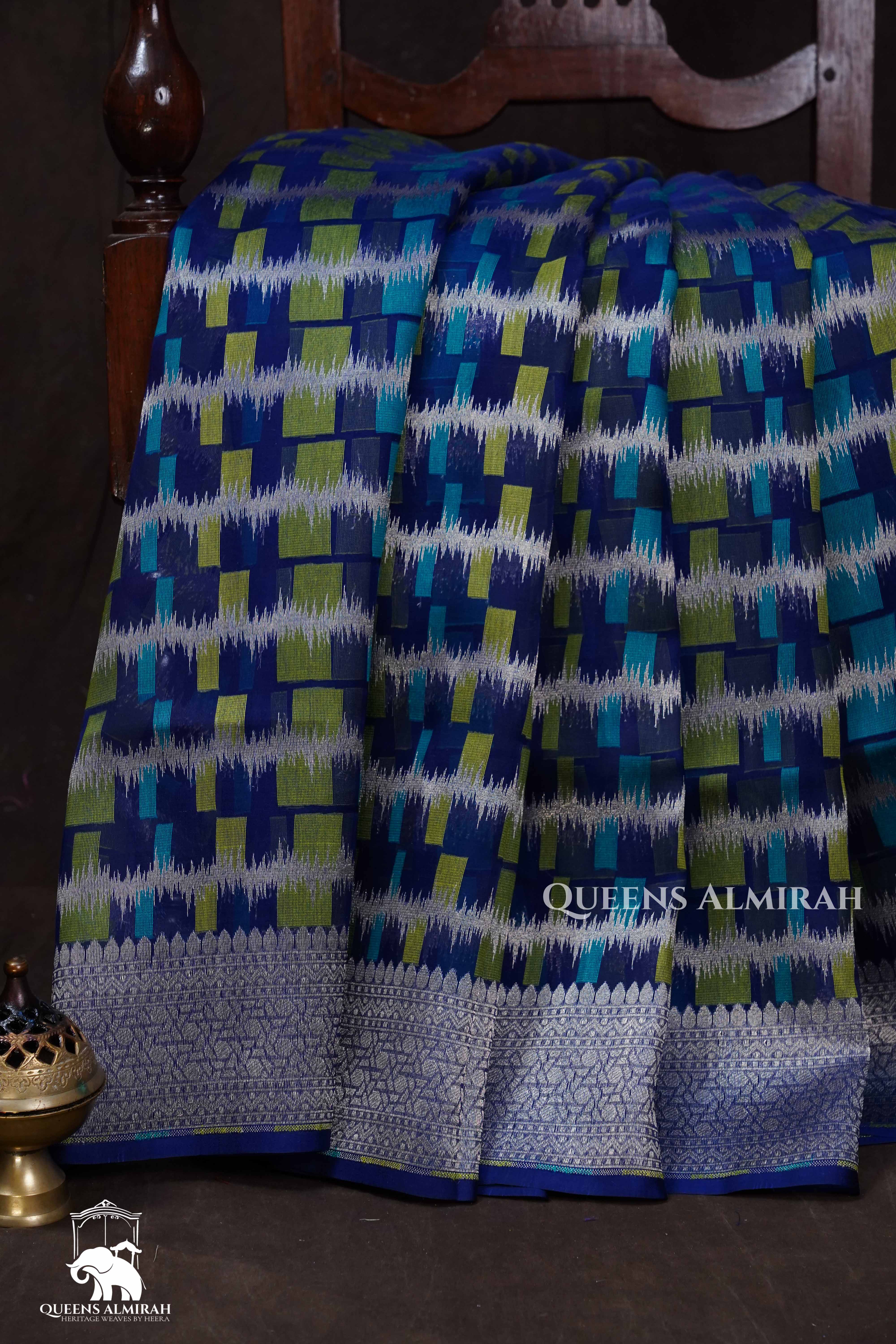 Dark Navy Blue Banarasi organza Saree