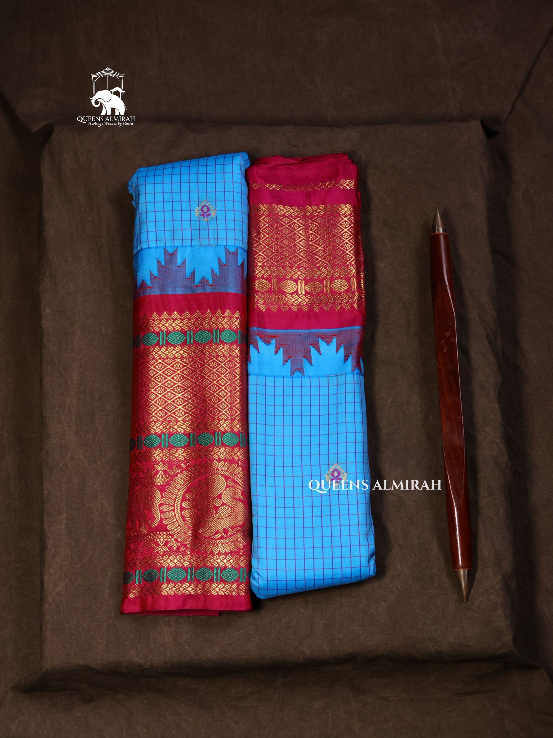Blue With Maroon Semi Gadwal Silk Saree