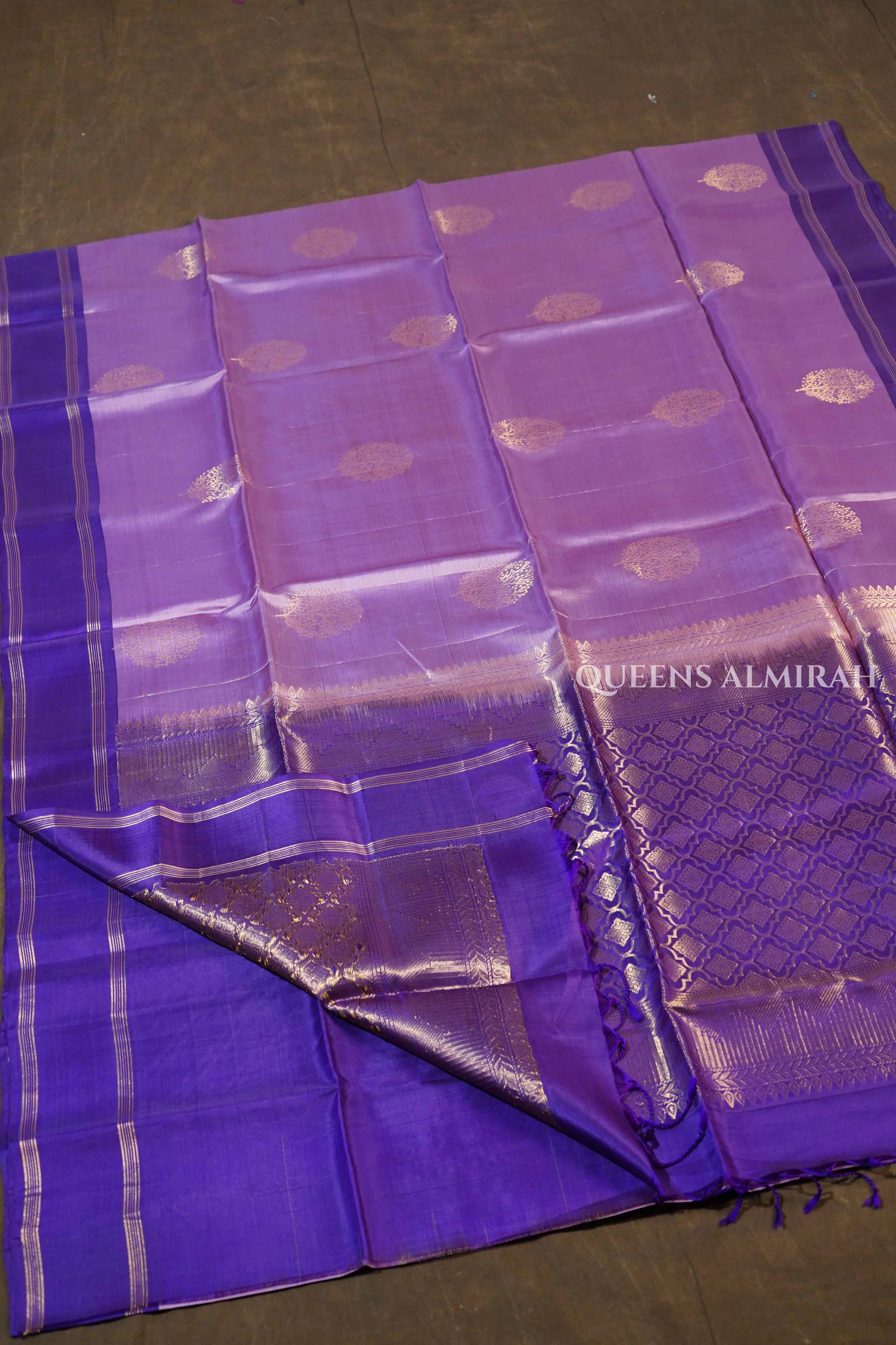 Lavender With Dark Purple Pure Soft Silk Saree