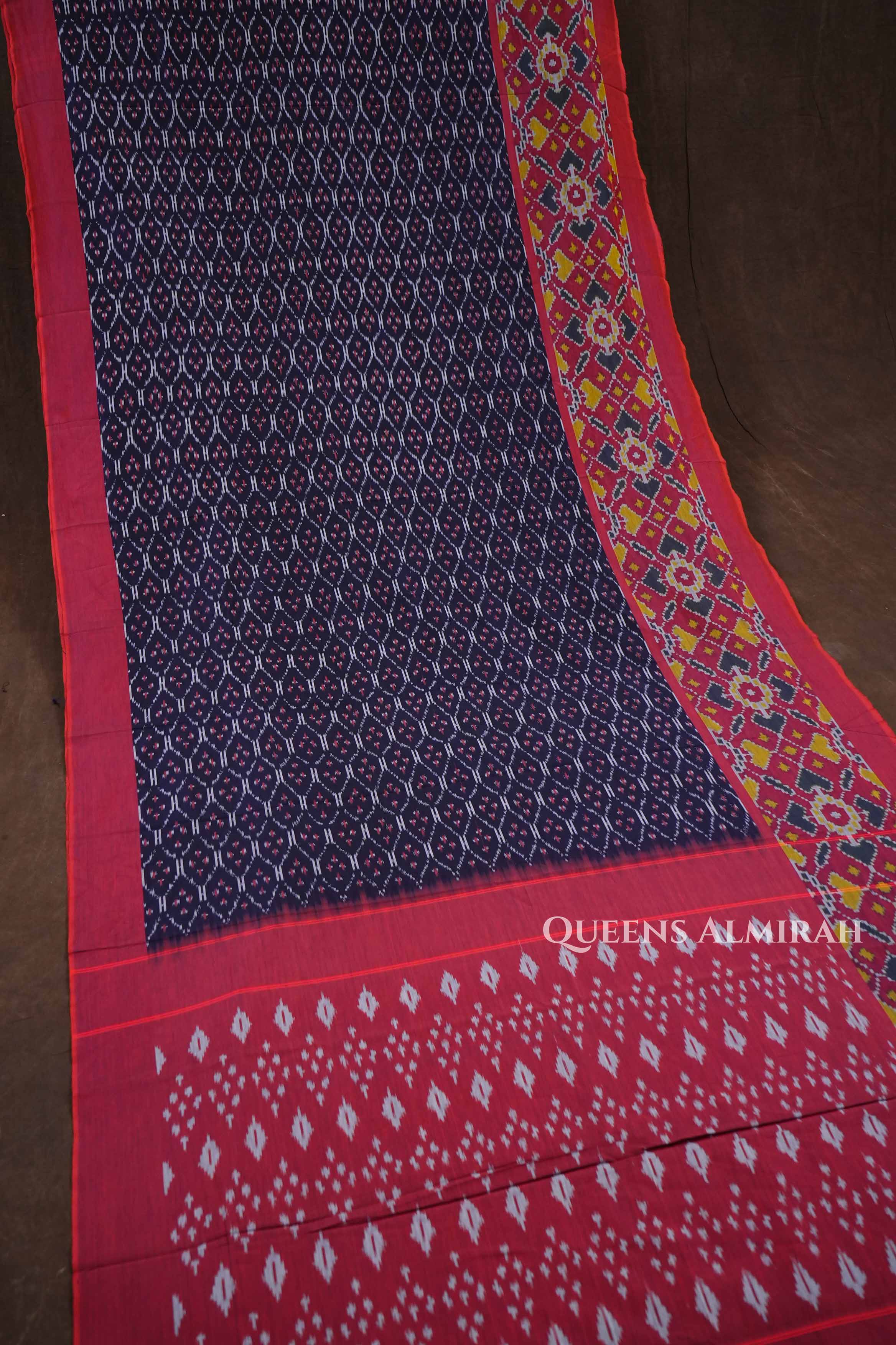 Dark Navy Blue With Red Budget Silk Cotton Saree
