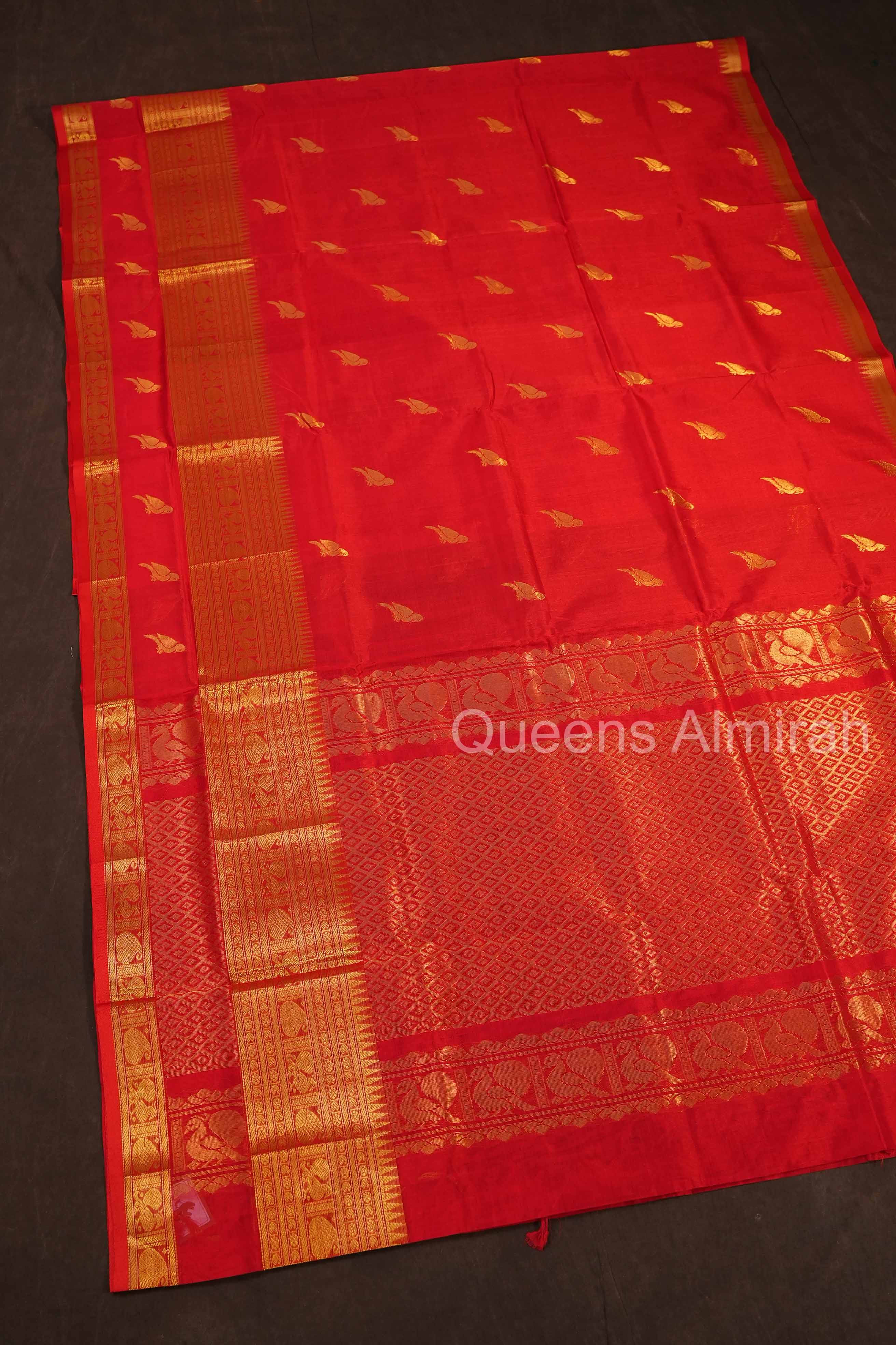 Red With Kizhi Butta Pure Silk Cotton Saree