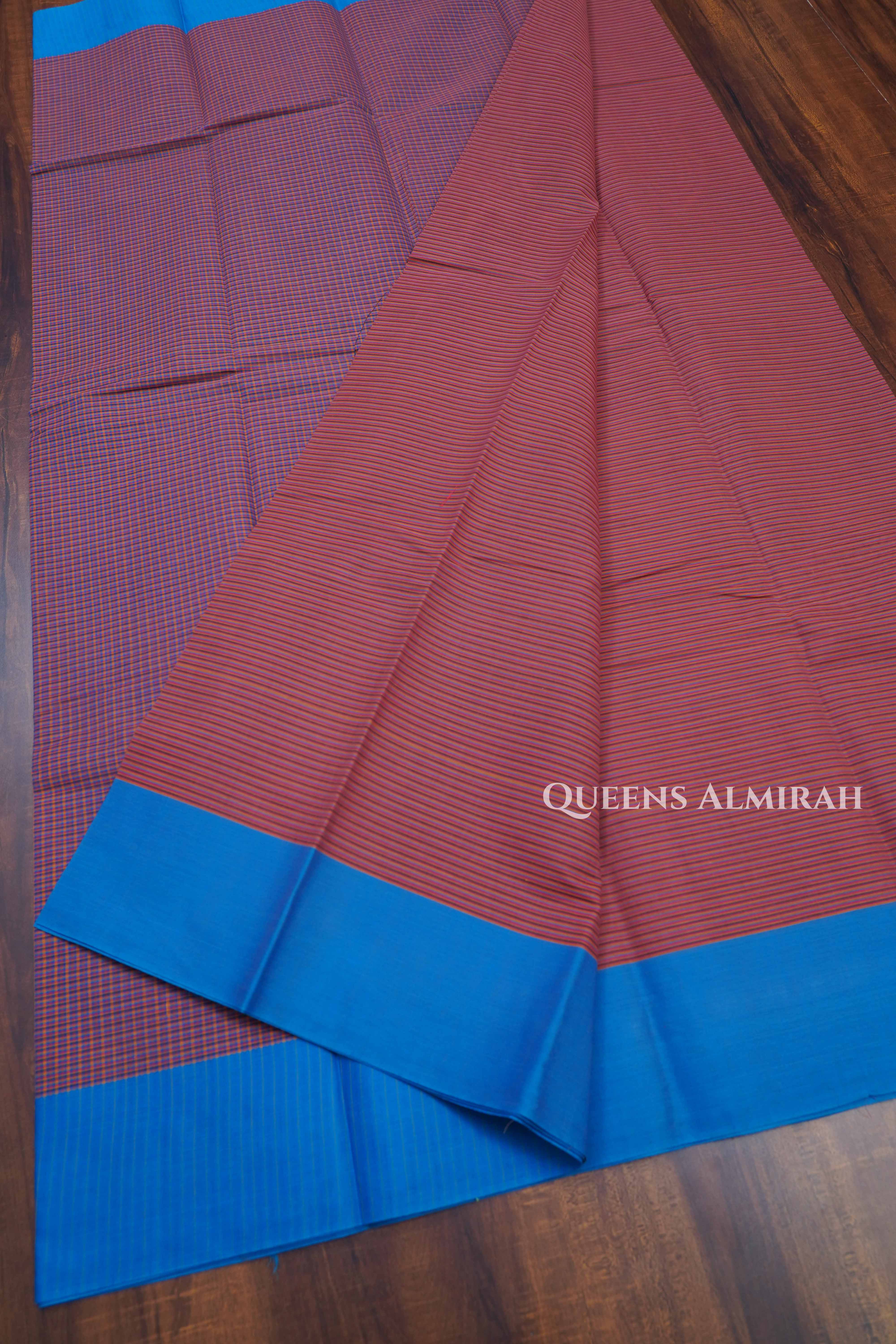 Brown With Blue Chettinad Cotton Saree