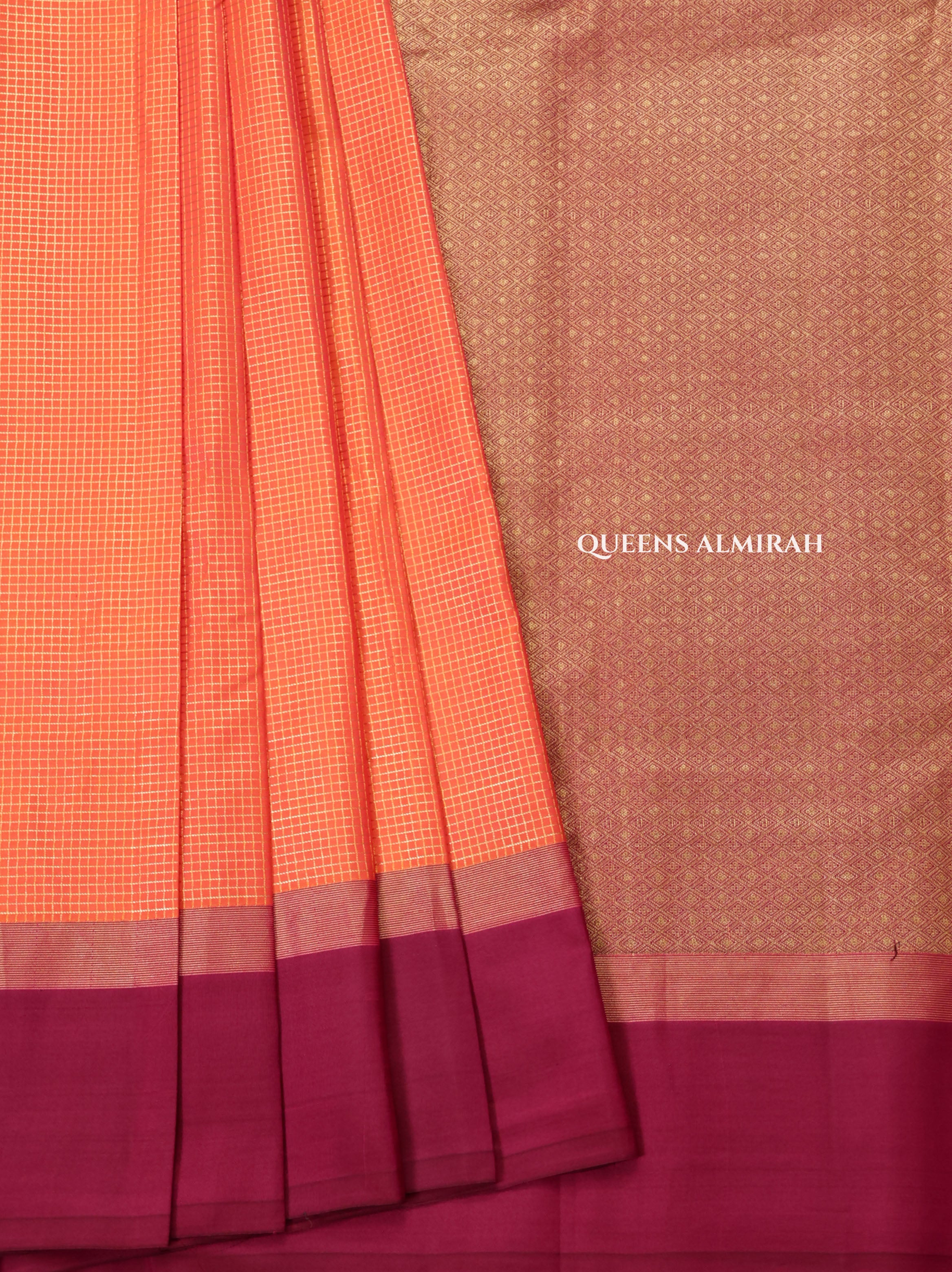 Orange With Purple Pure Kanchivaram Silk Saree