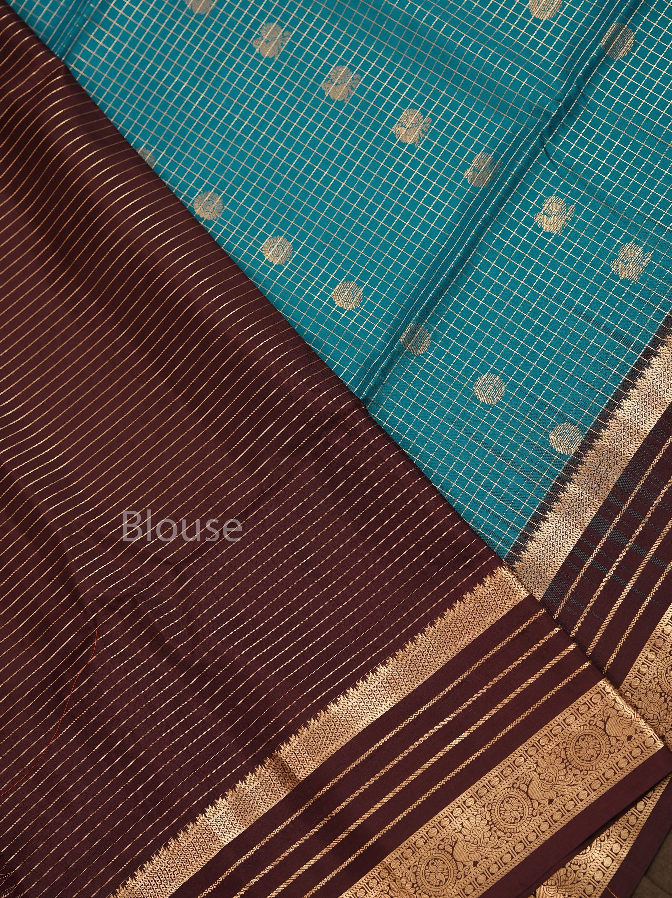 Ramar Blue With Cocoa Bean Brown Pure Soft Silk Saree
