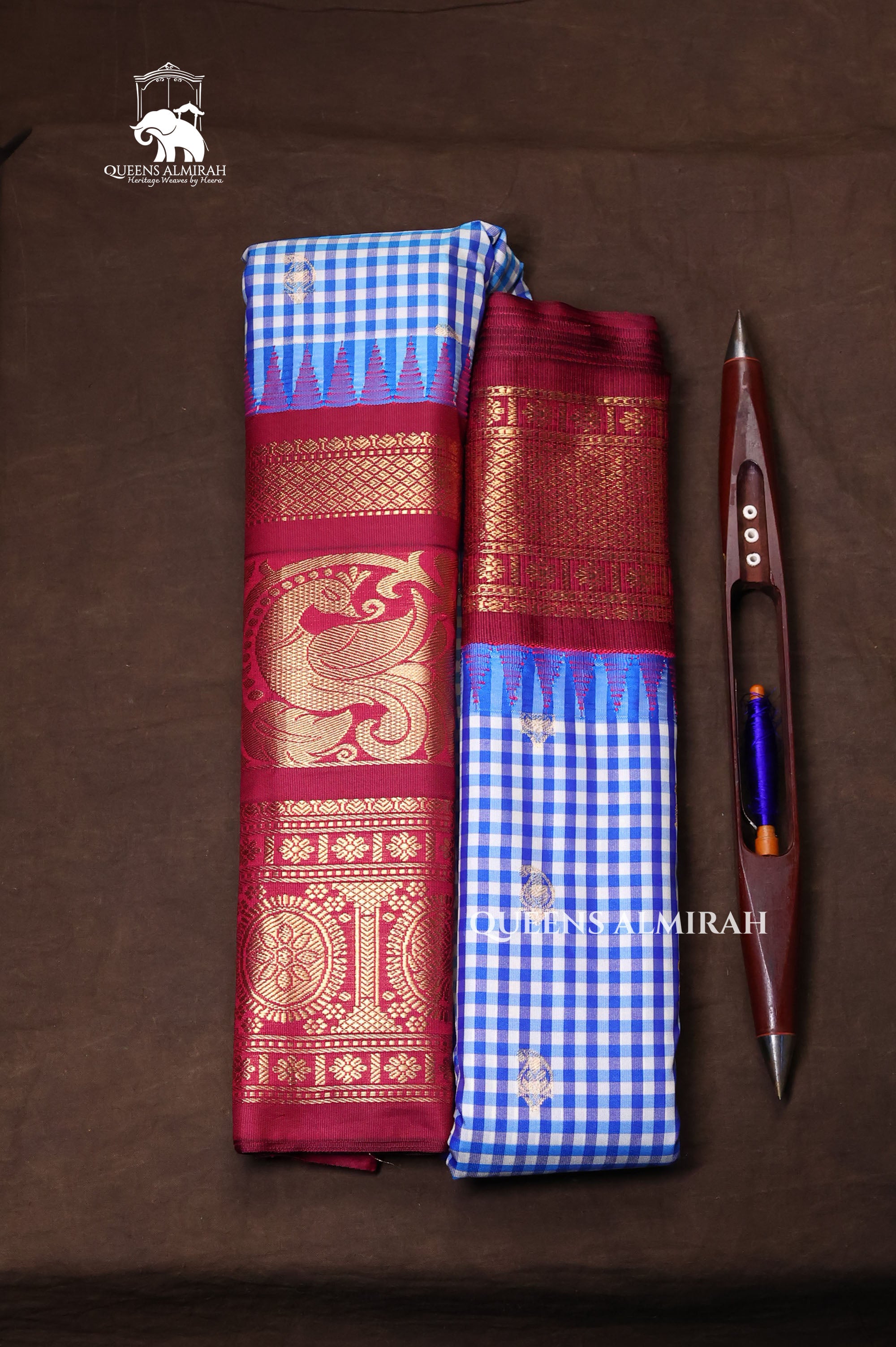 Blue Kattam With Maroon Semi Gadwal Silk Saree