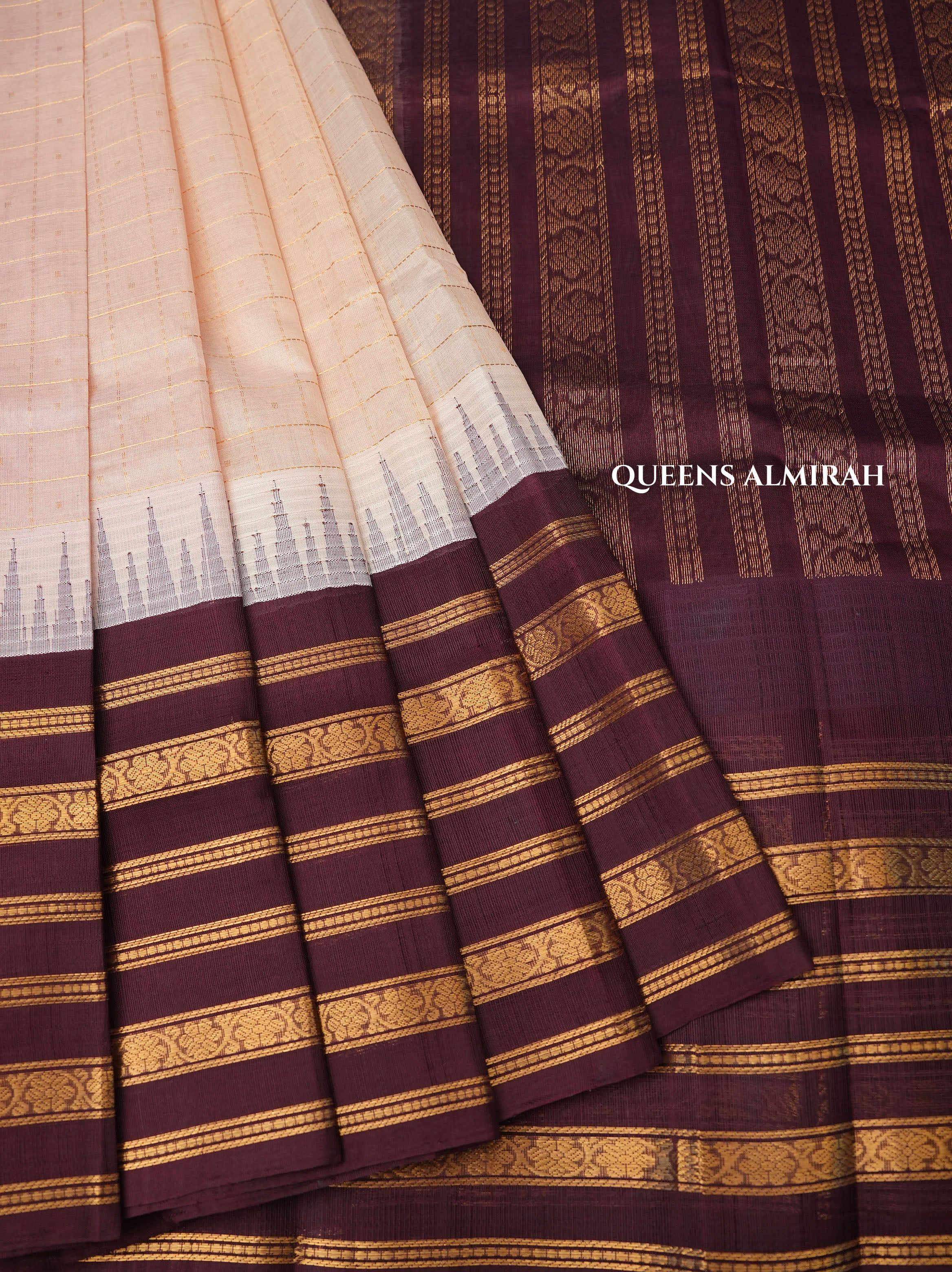 Biscuit With Coffee Brown Varisapet Pure Silk Cotton Saree