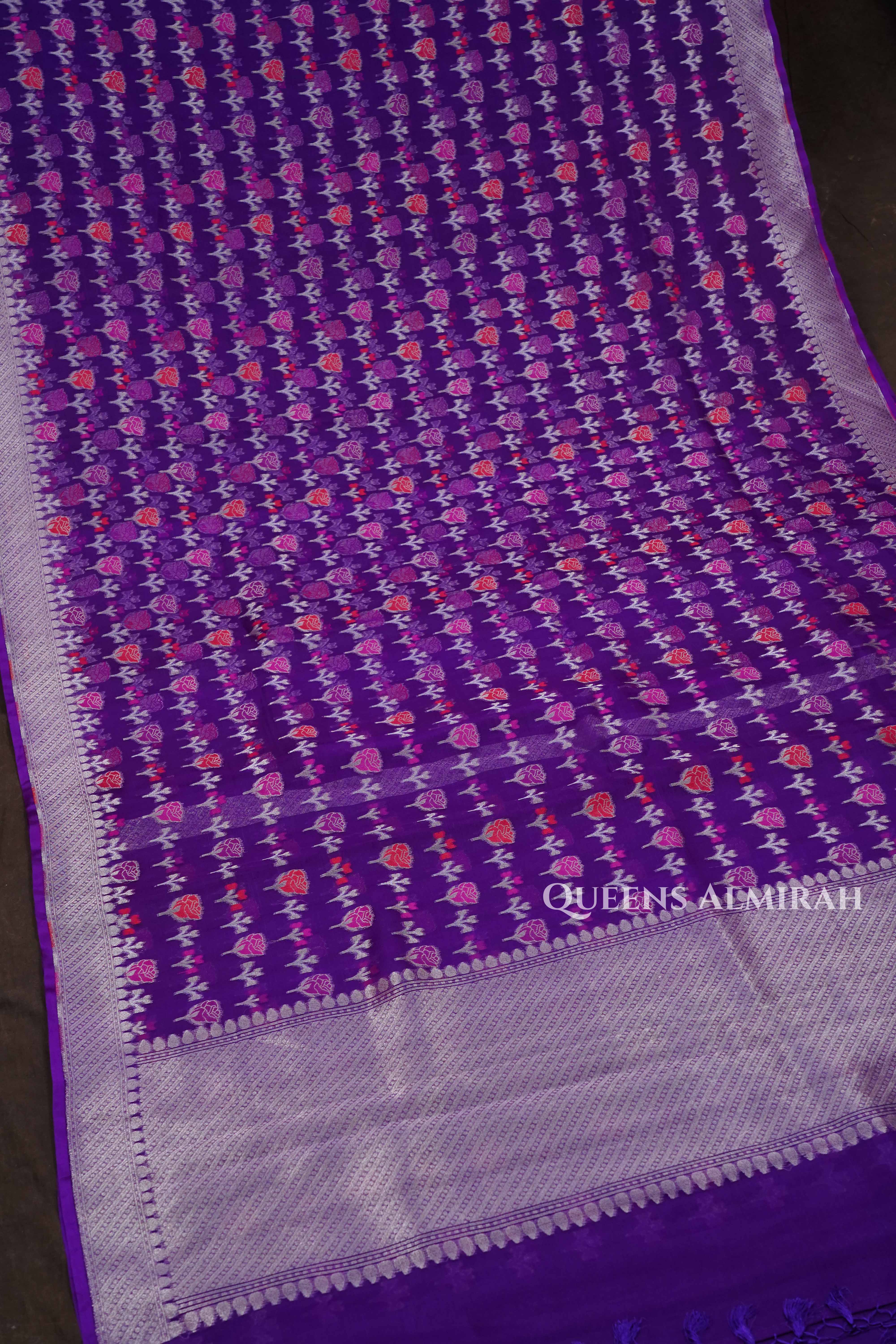 Deep Purple Banarasi Organza Silk Saree