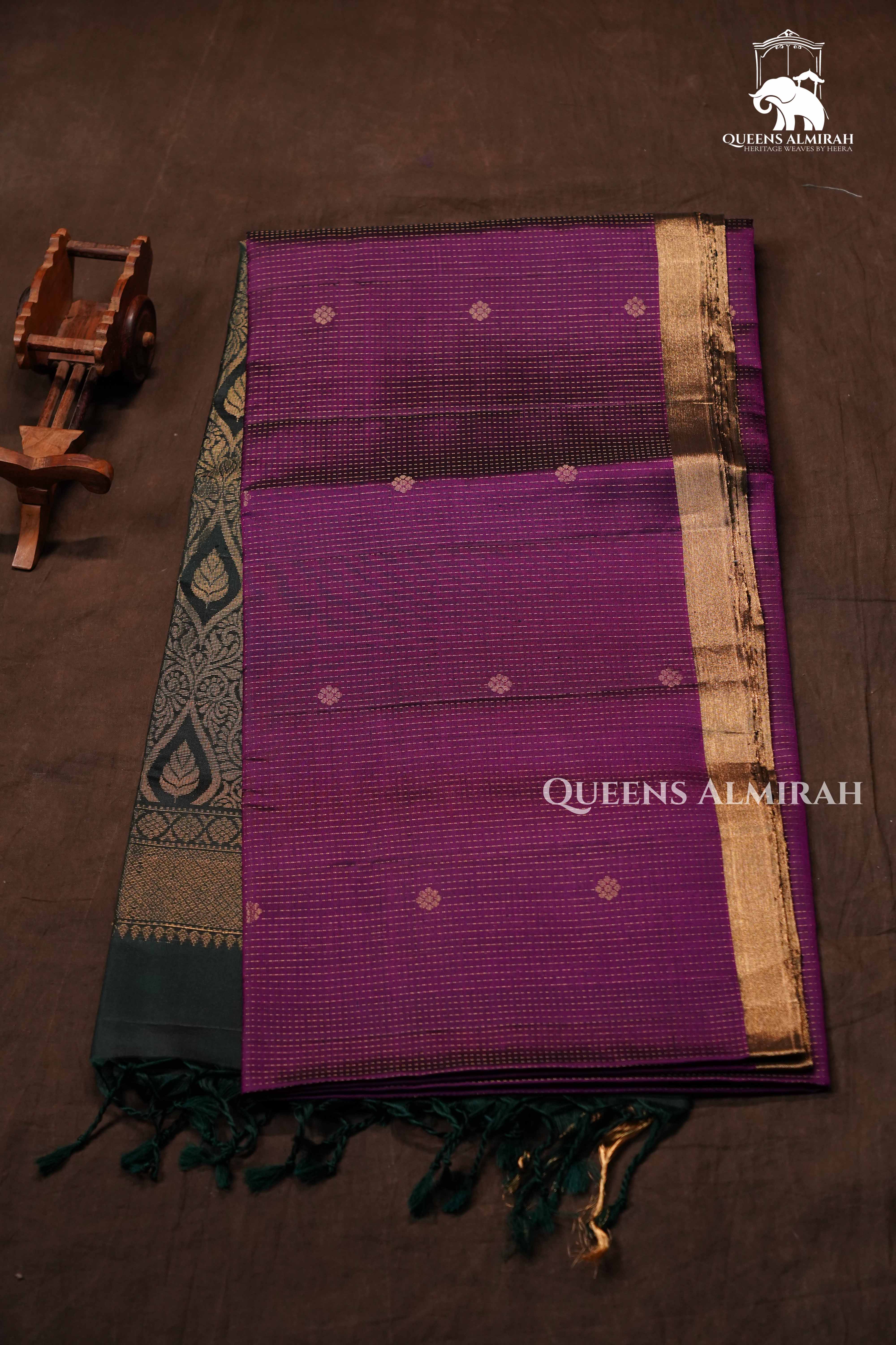 Purple  With Green Pure Soft Silk Saree