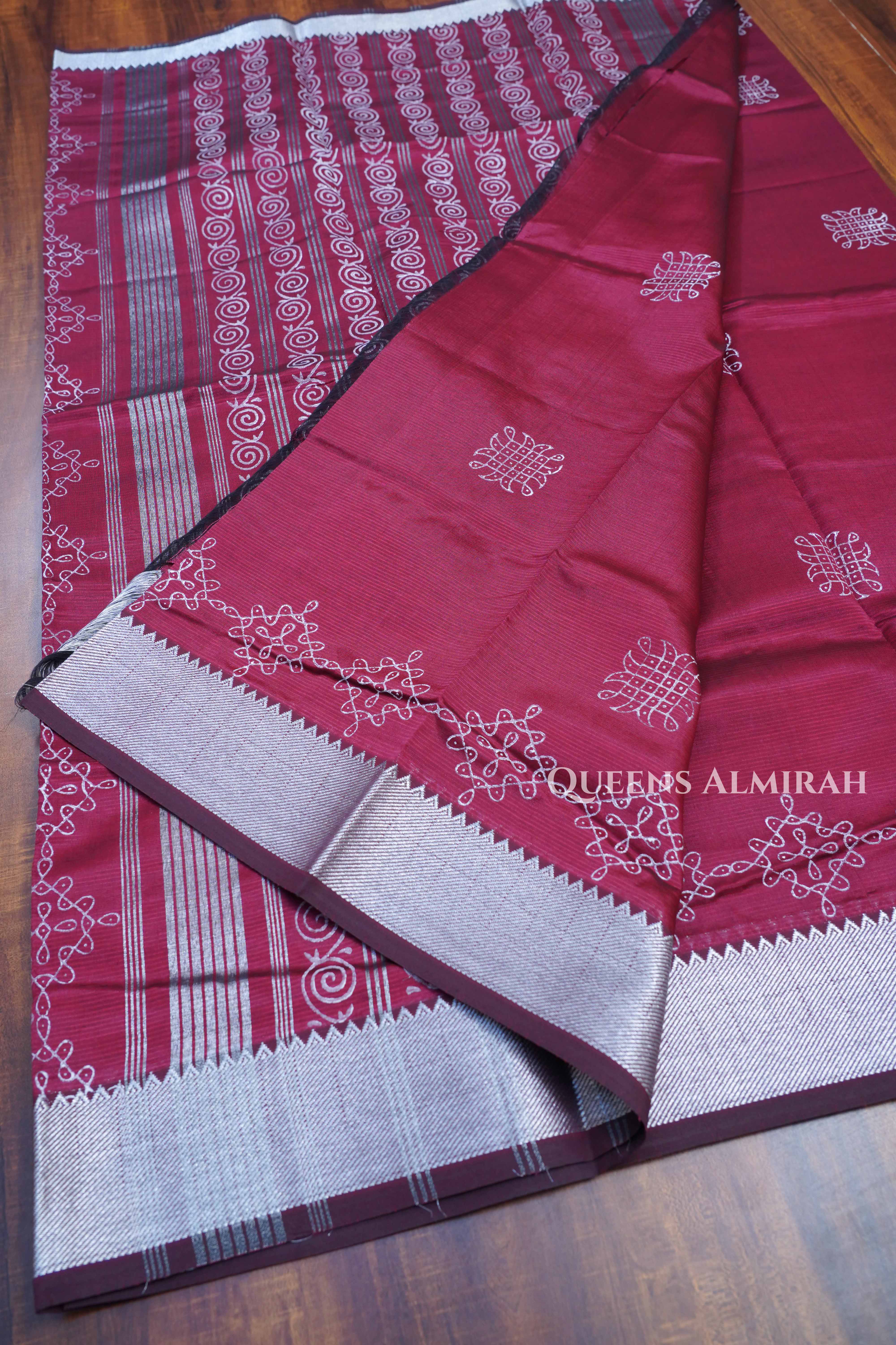 Light Burgundy Mangalgiri Saree
