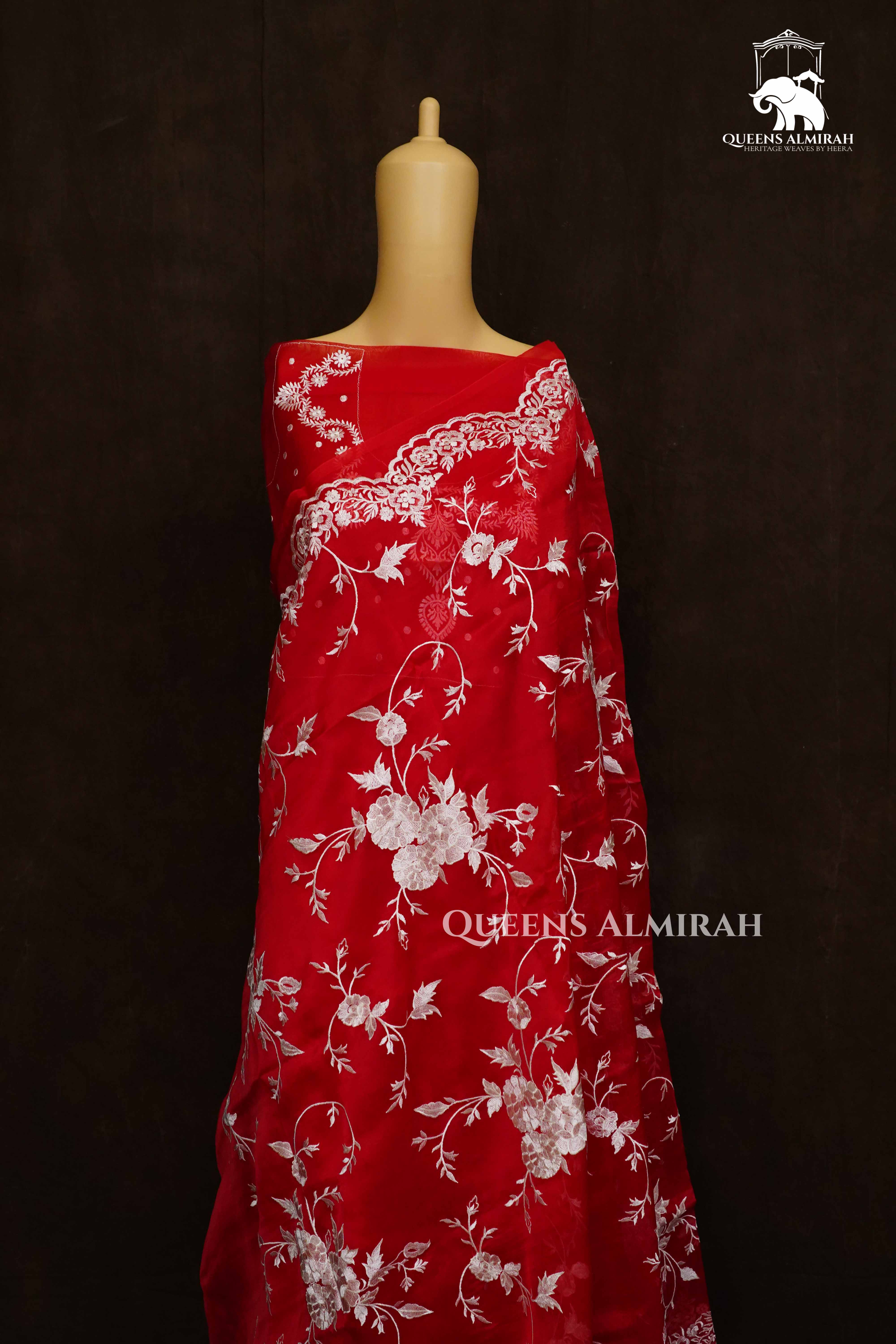 Lava Red Kora Organza saree