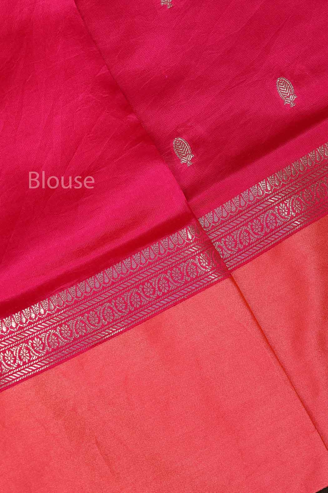 Magenta Pink With Peach Pure Banarasi Soft Silk Saree