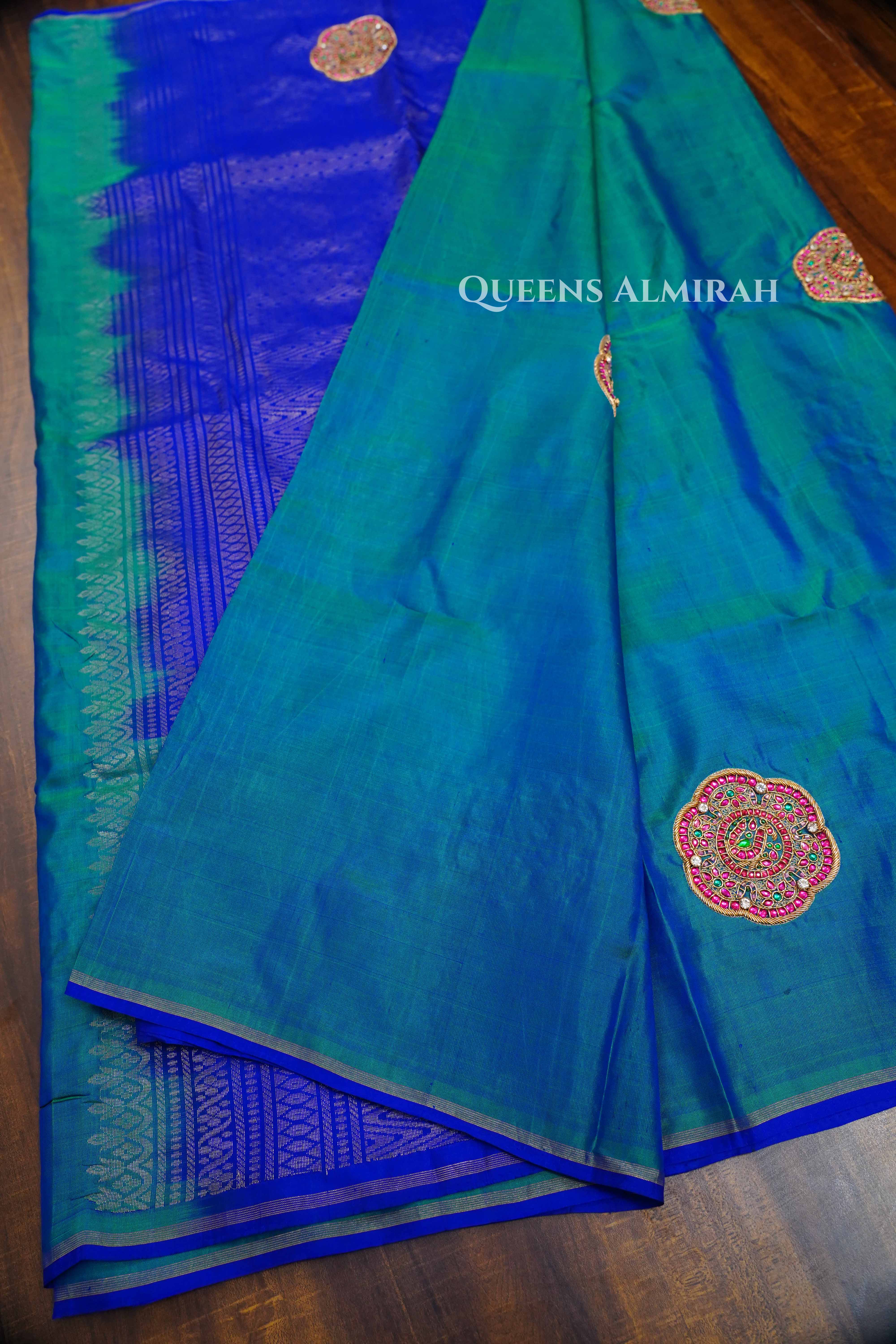 Peacock Green Designer Silk Saree