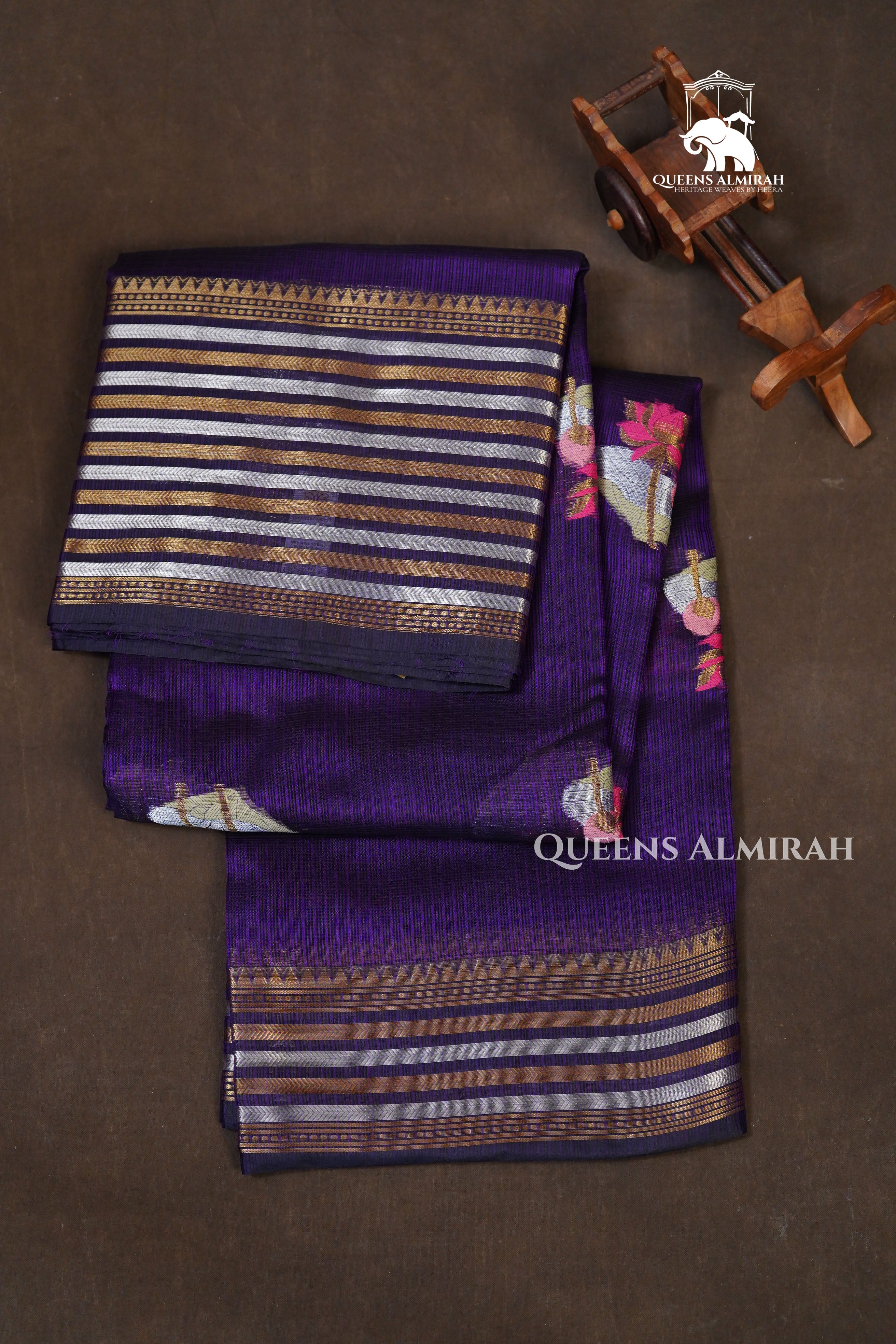 Purple Long And Short Border Pure Kota Silk Saree