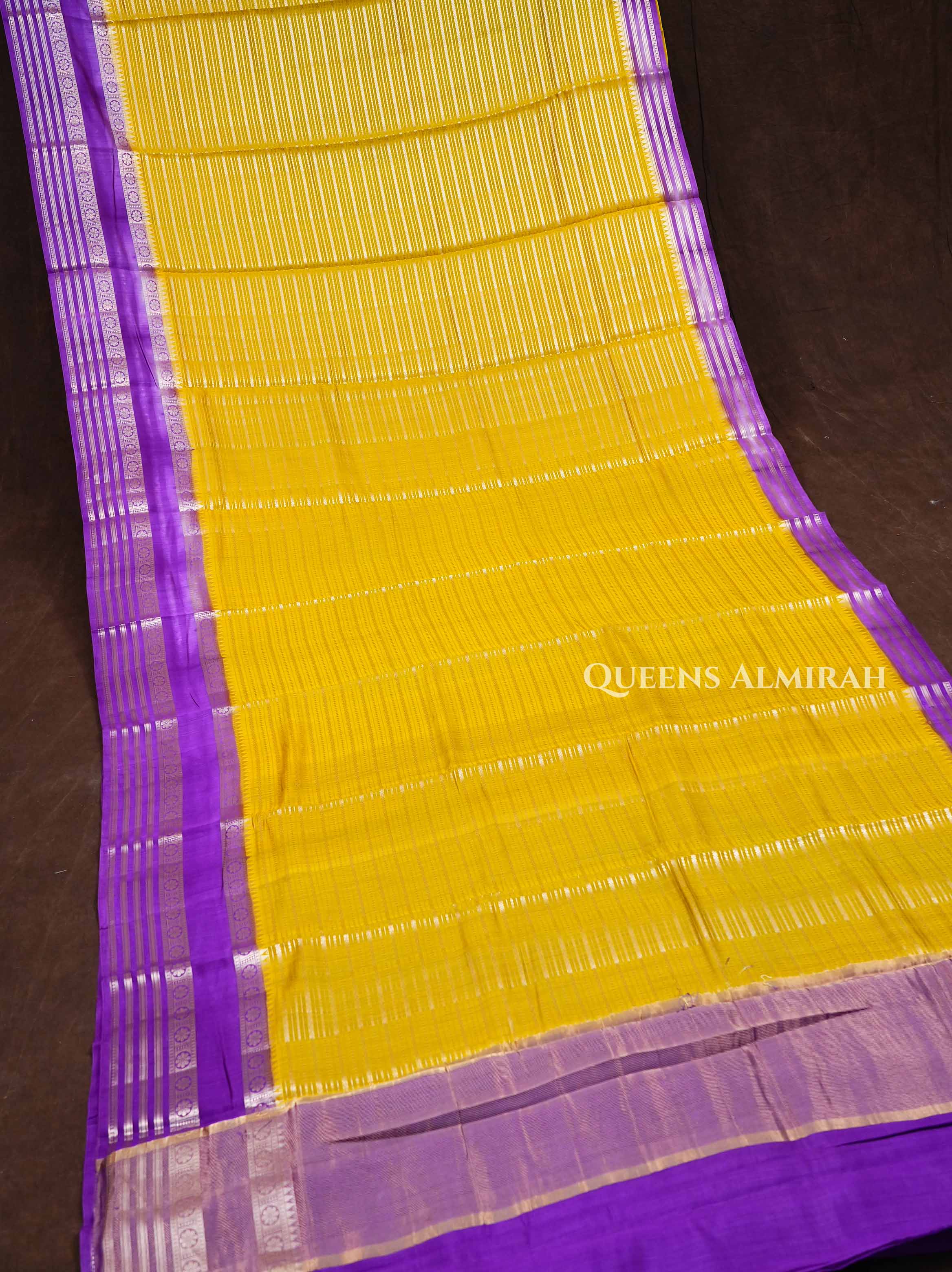 Mustard Yellow With Purple Chiniya Silk Saree