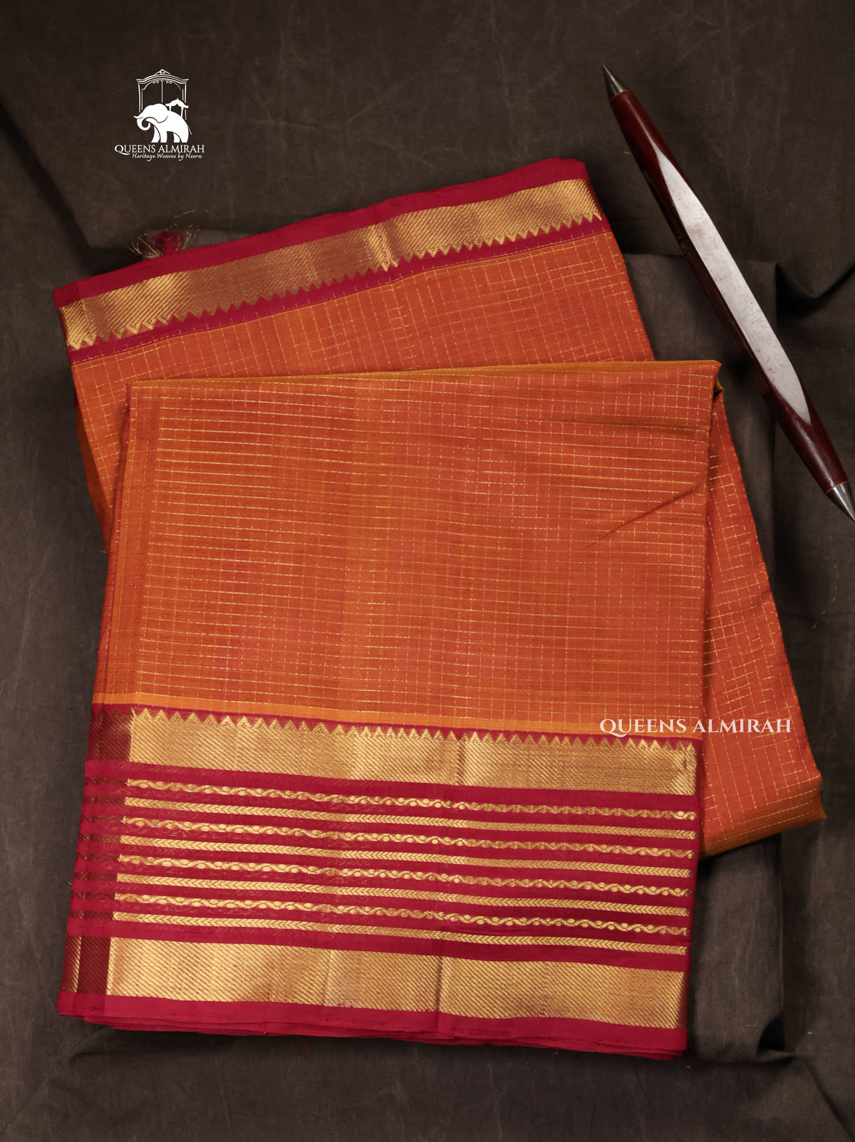 Orange With Maroon Varisapet Border Pure Silk Cotton Saree